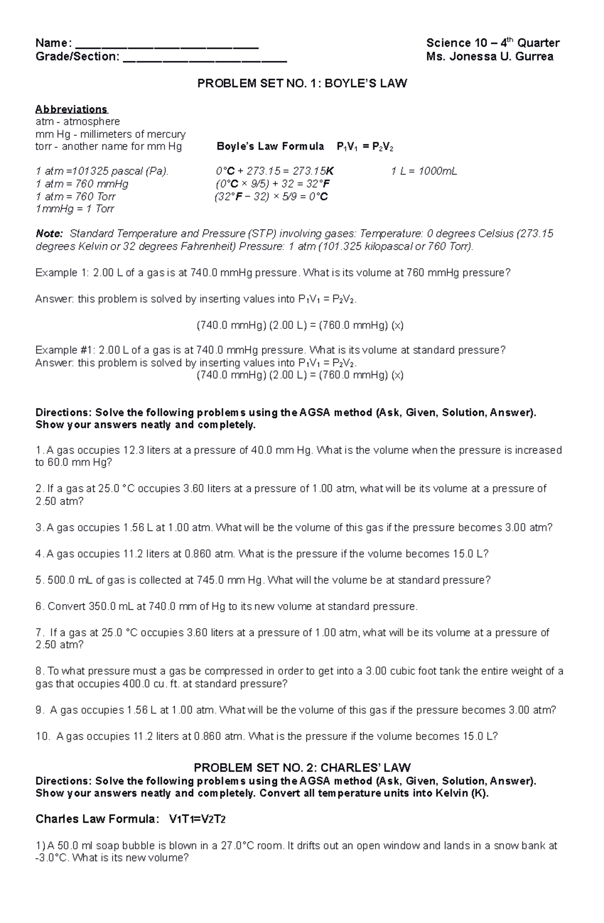 gas laws problem solving worksheet