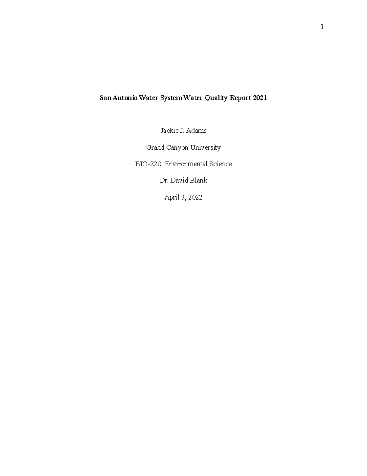 SAWS Water Quality Report Essay San Antonio Water System Water