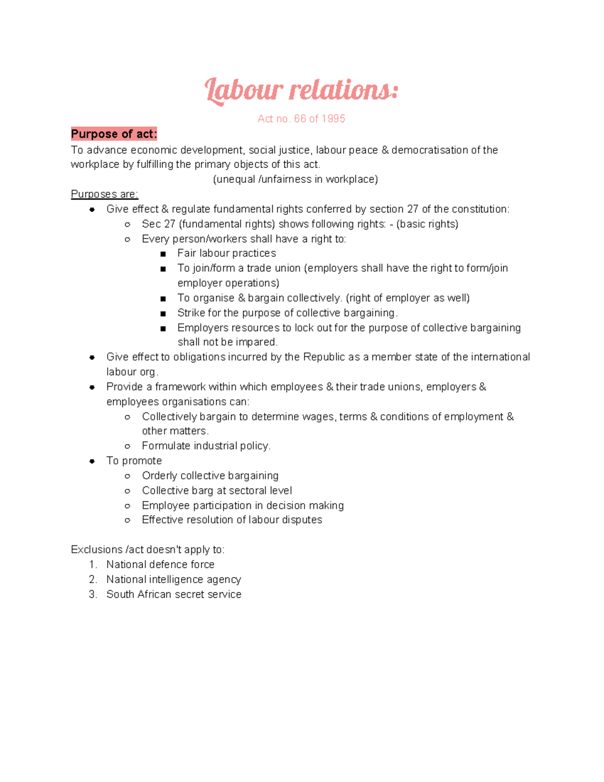 Labour Relations Notes Pdf