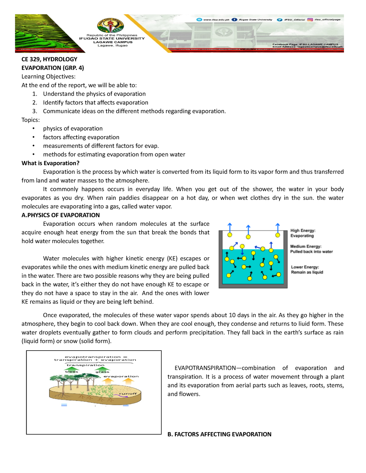 Evaporation - CE 329, HYDROLOGY EVAPORATION (GRP. 4) Learning ...