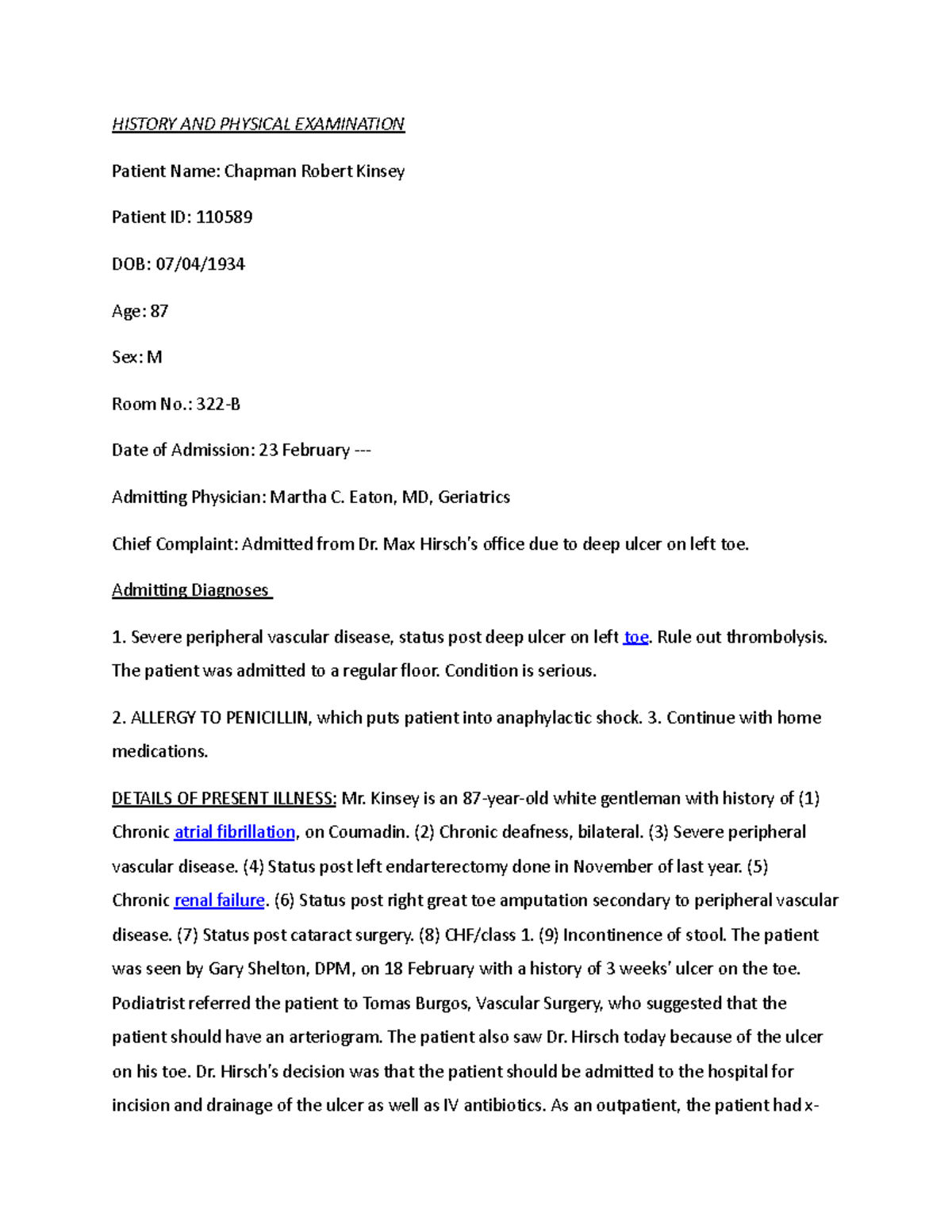 History AND Physical Examination JK HISTORY AND PHYSICAL EXAMINATION