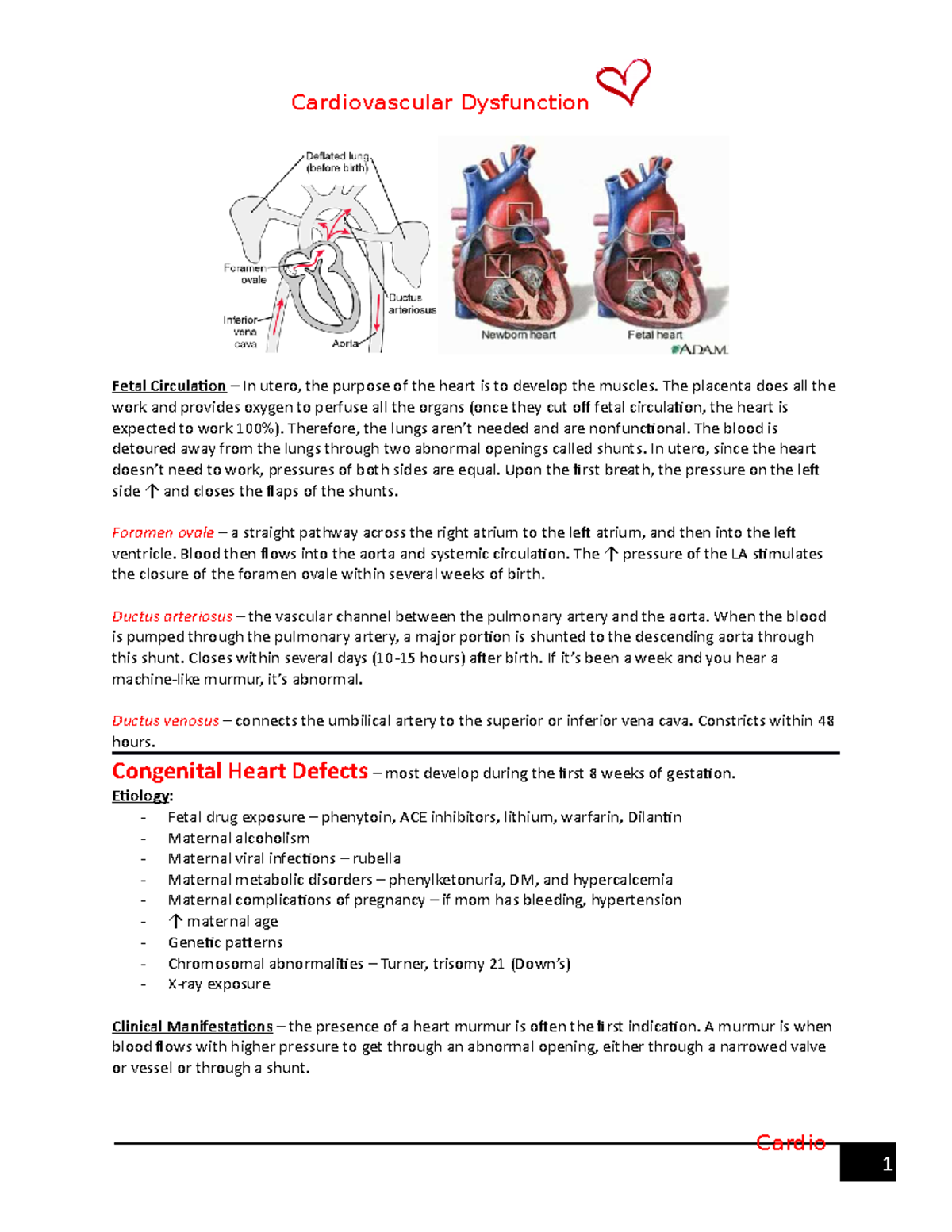 Cardiac Dysfunction Revised '17 - Cardio Fetal Circulation – In utero ...