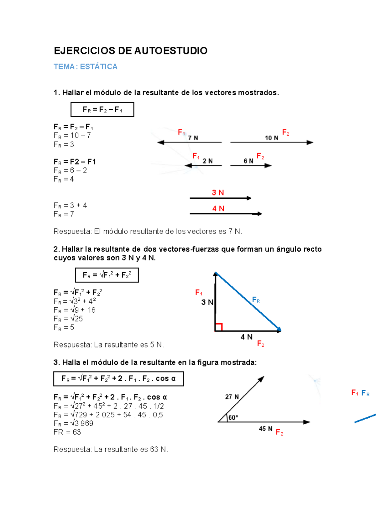 Estática Física - EJERCICIOS DE AUTOESTUDIO TEMA: ESTÁTICA Hallar El ...