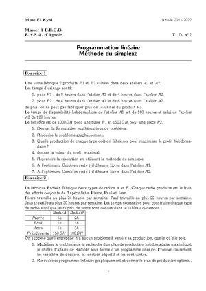 Examen 5 Programmation Mathématique SMA5 - Programmation math ́ematique ...