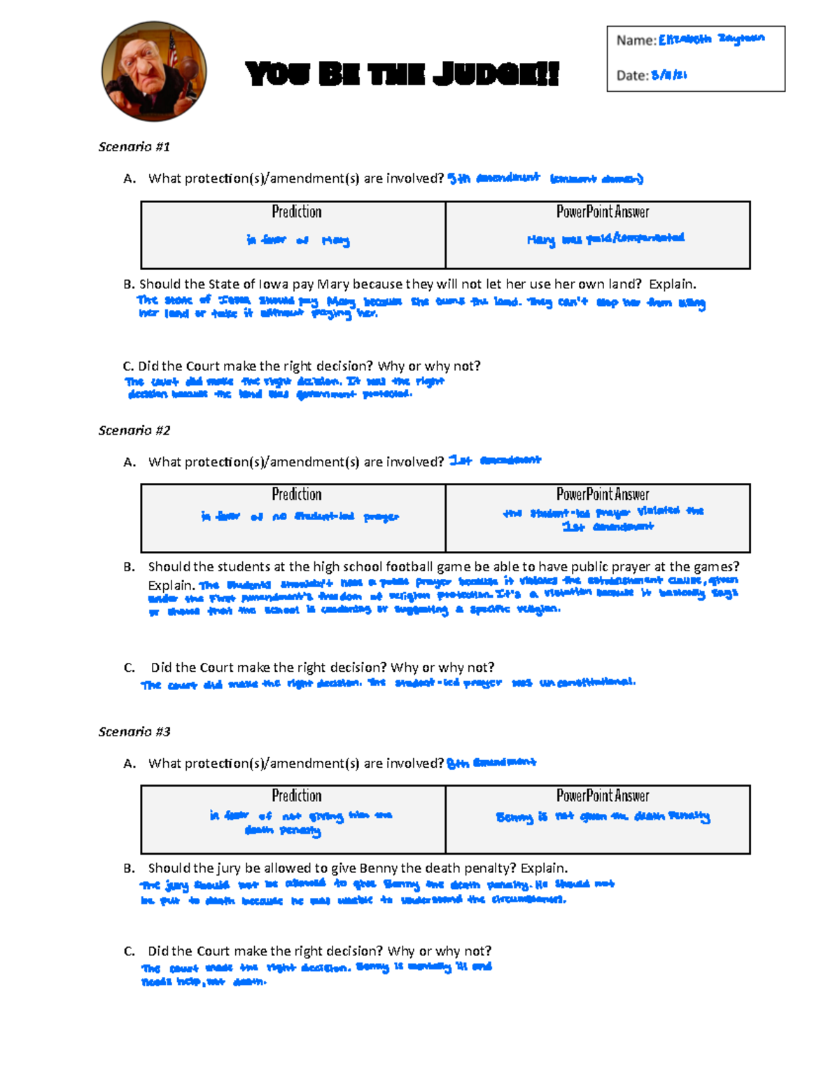 You Be The Judge Worksheet You Be the Judge!! Scenario A. What
