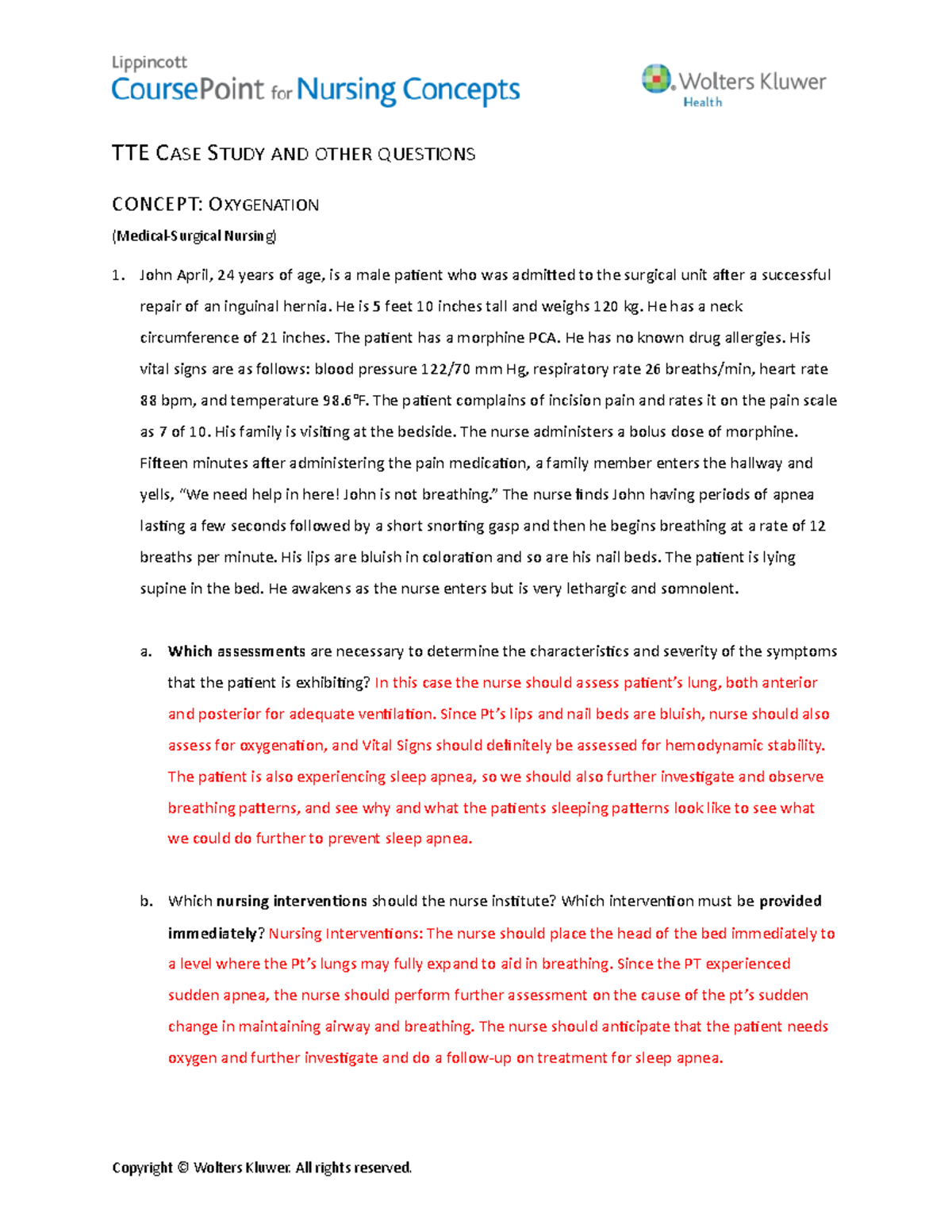 TTE Case Study Oxygenation and TTE (1) TURN IN TTE CASE STUDY AND OTHER QUESTIONS CONCEPT