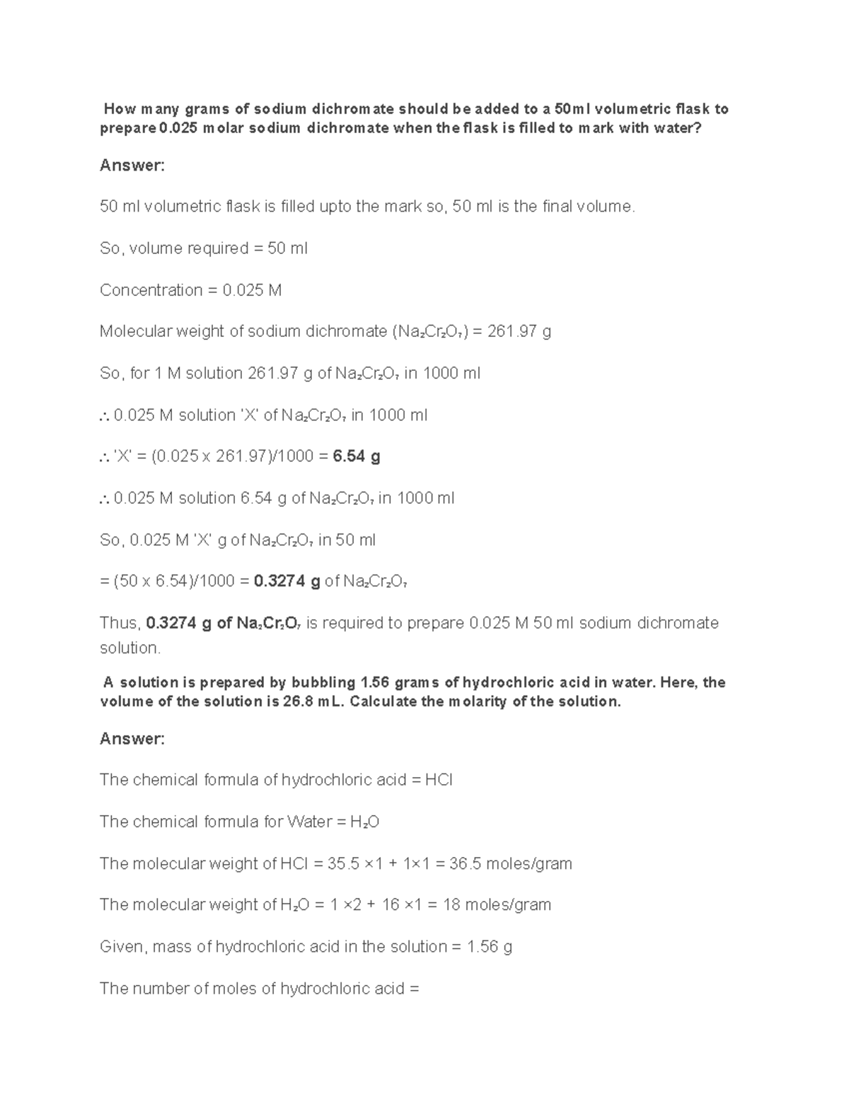 Solutions to 4questions - How many grams of sodium dichromate should be ...