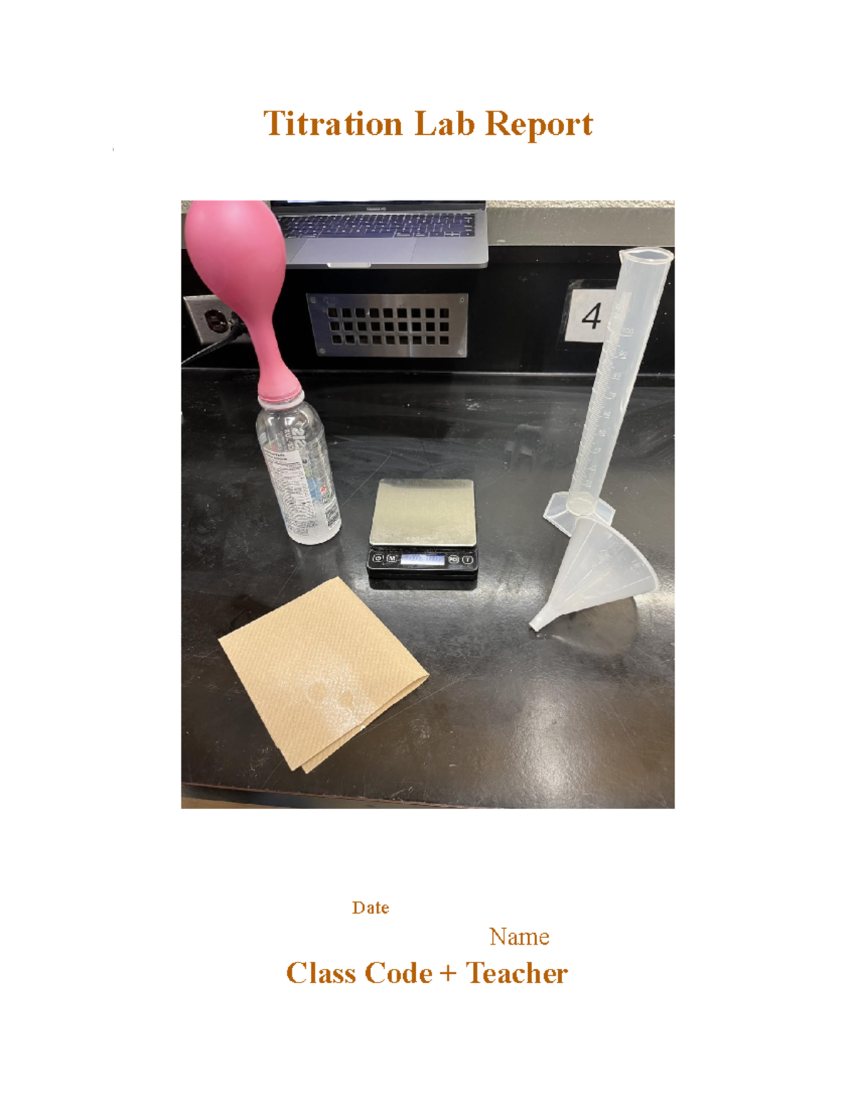 Name's Copy of Titration Lab Report Name Titration Lab Report Date