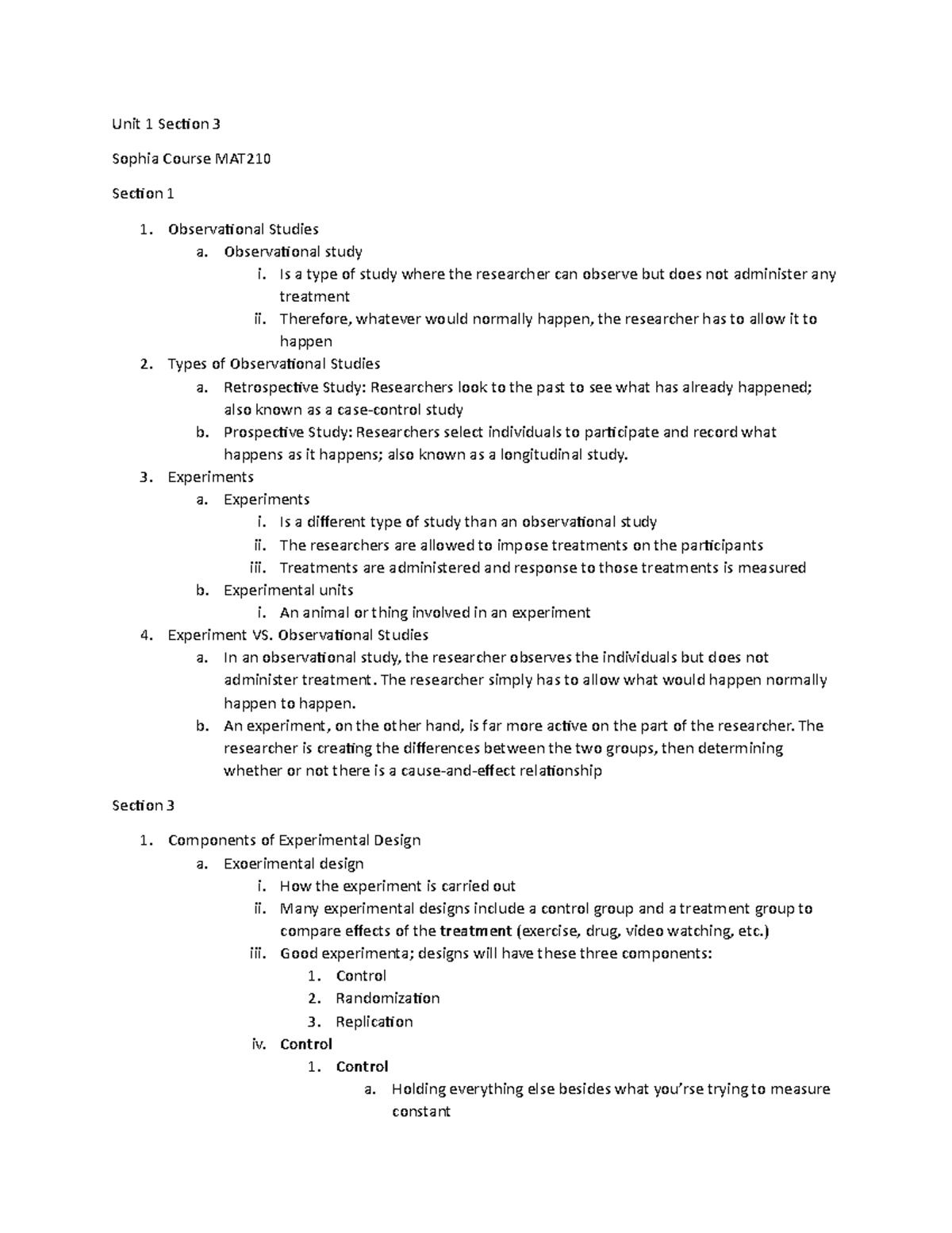 PSY 101 Unit 1 Challenge 3 Notes - Unit 1 Section 3 Sophia Course MAT ...