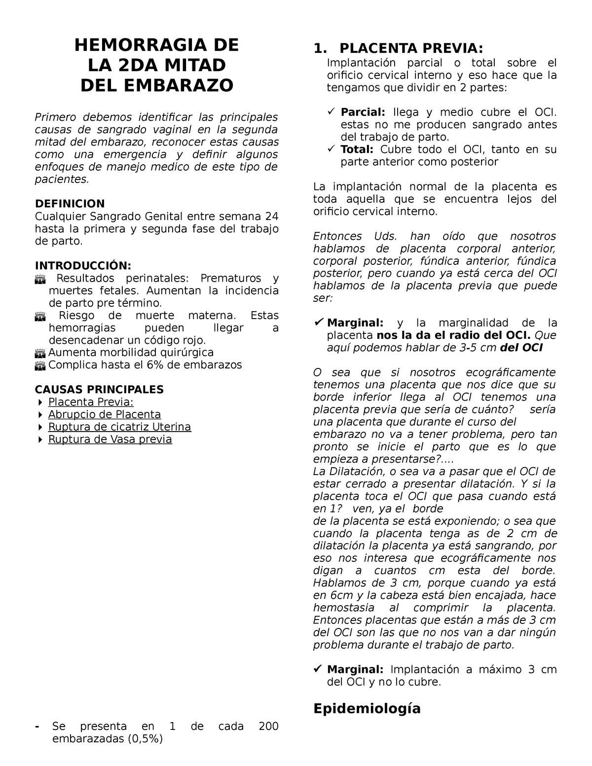 Hemorragia de la segunda mitad de embarazo - HEMORRAGIA DE LA 2DA MITAD DEL  EMBARAZO 1. PLACENTA - Studocu