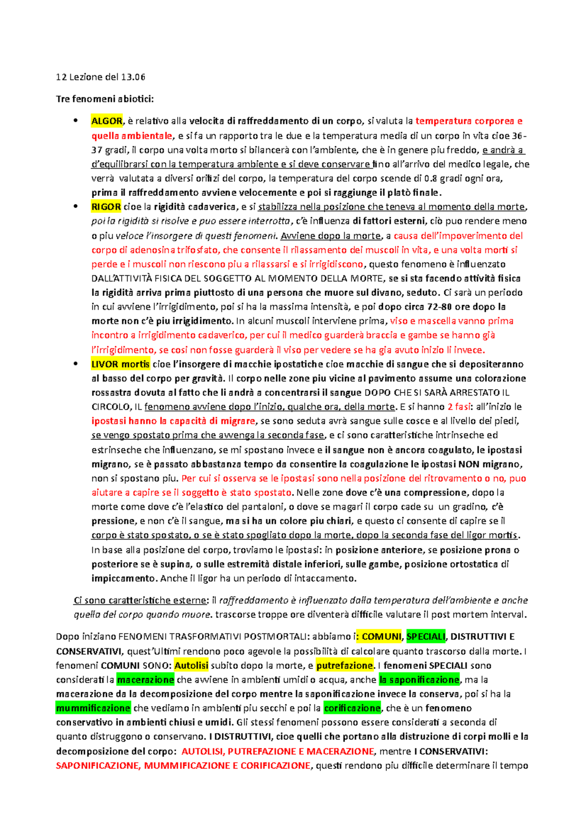antropologia forese post mortem interval - 12 Lezione del 13. Tre ...