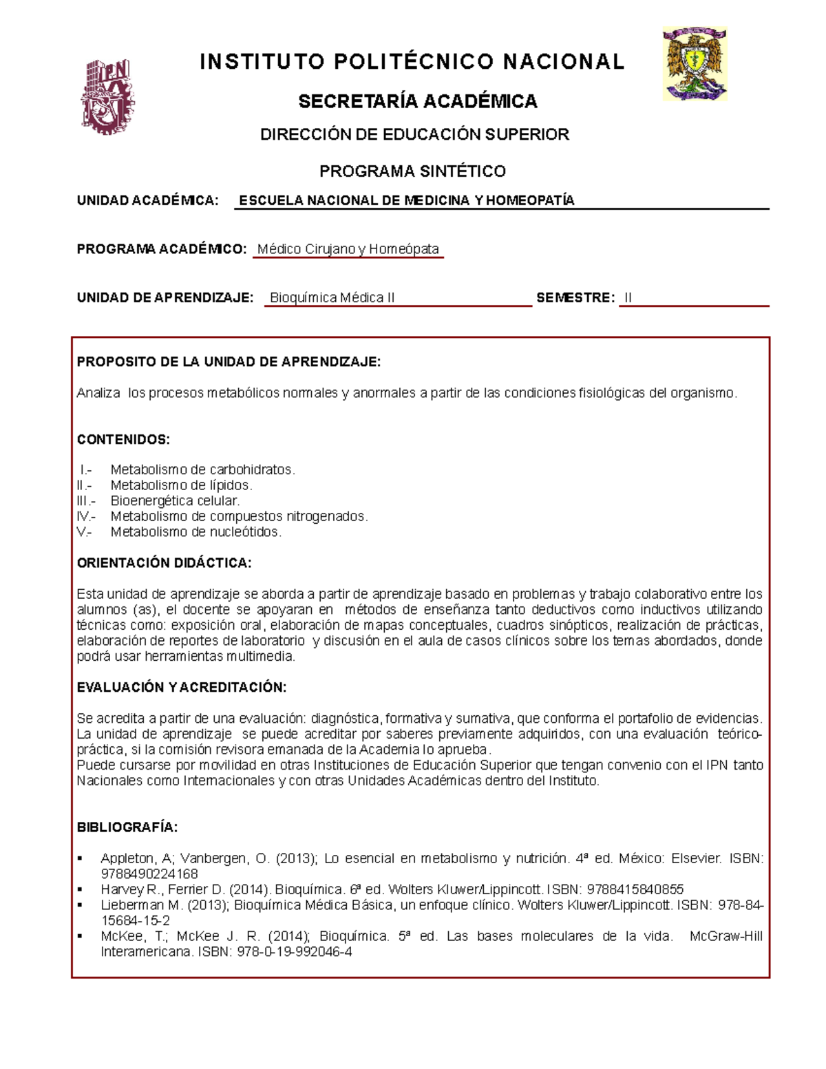 Bioqu Mica M Dica II C Vo Bo DES 09012017 - SECRETARÍA ACADÉMICA ...