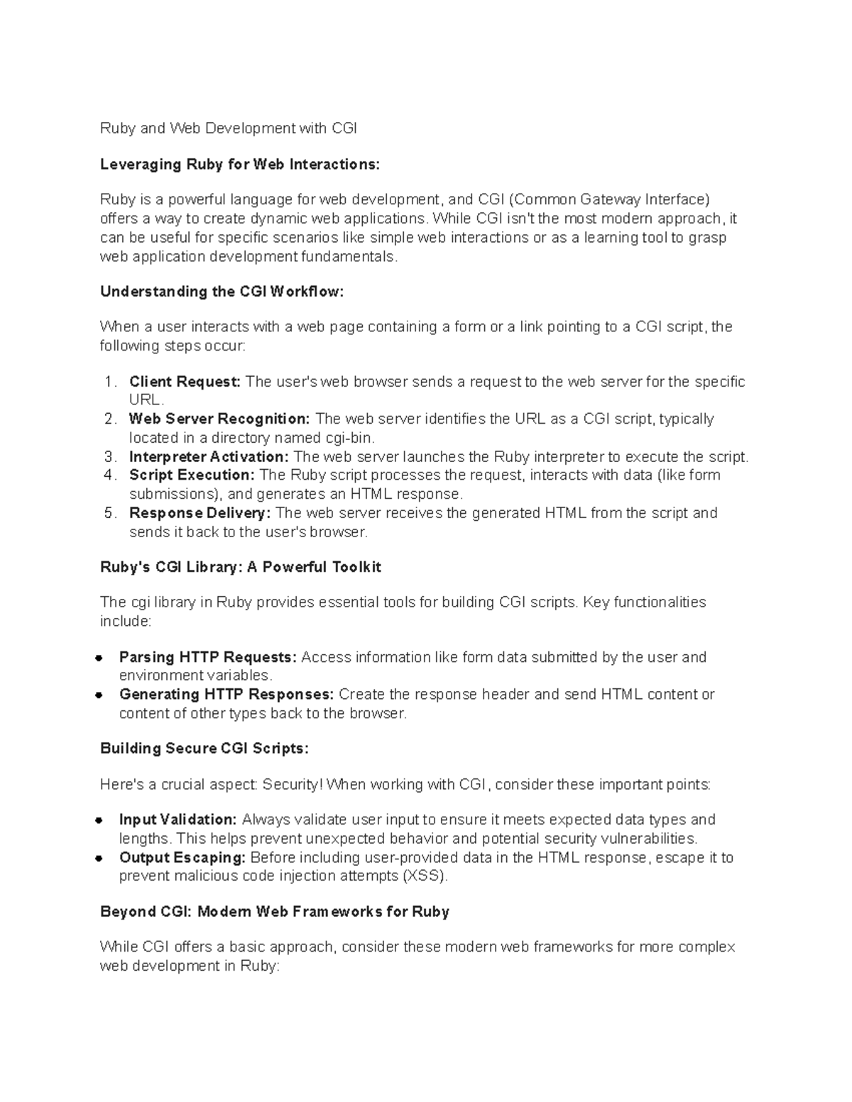 Provide information paragraph wise - Ruby and Web Development with CGI ...