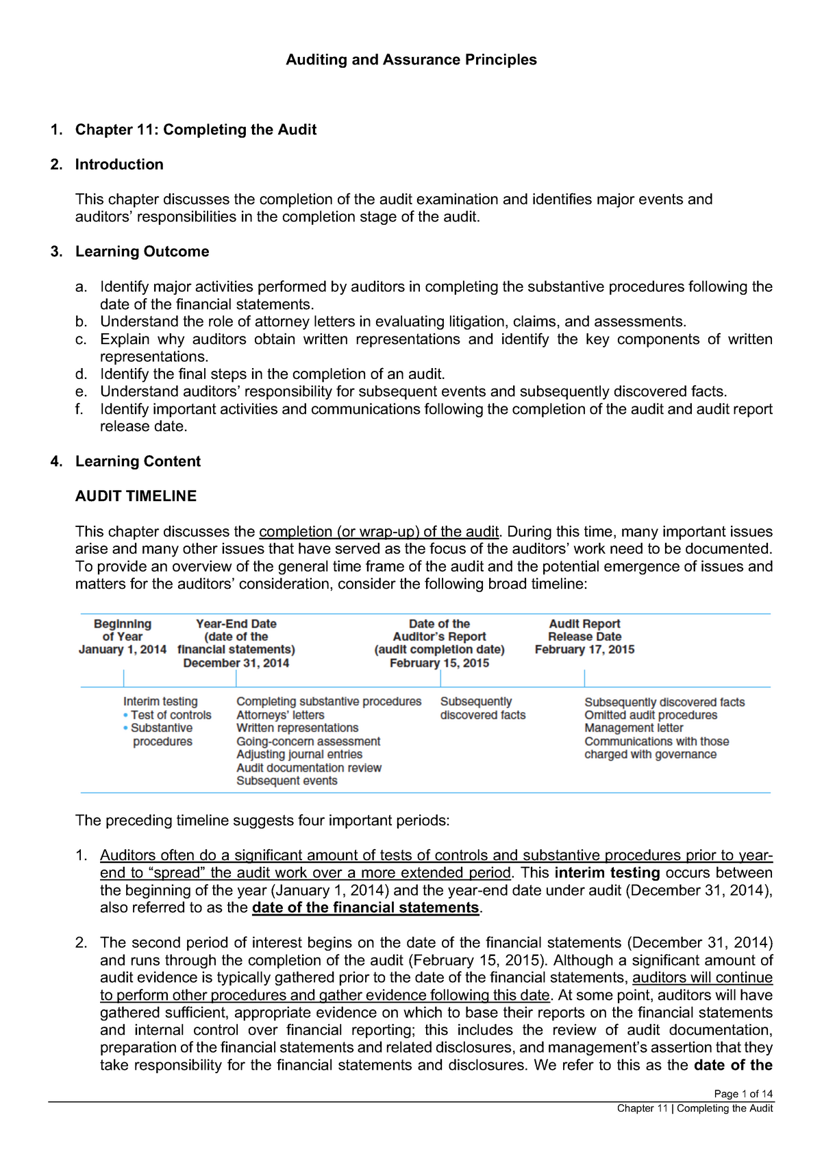 Audit Module Chapter 11 Page 1 Of 14 Auditing And Assurance