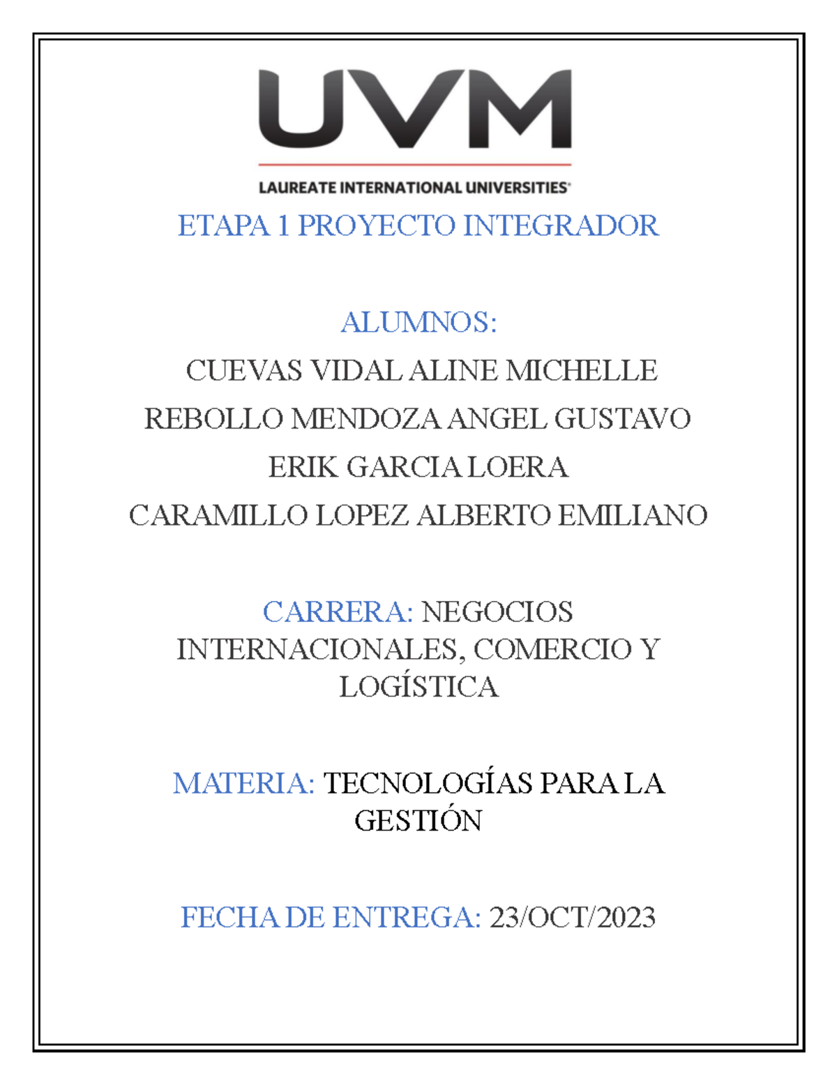 Proyecto etapa 1 - ETAPA 1 PROYECTO INTEGRADOR ALUMNOS: CUEVAS VIDAL ...