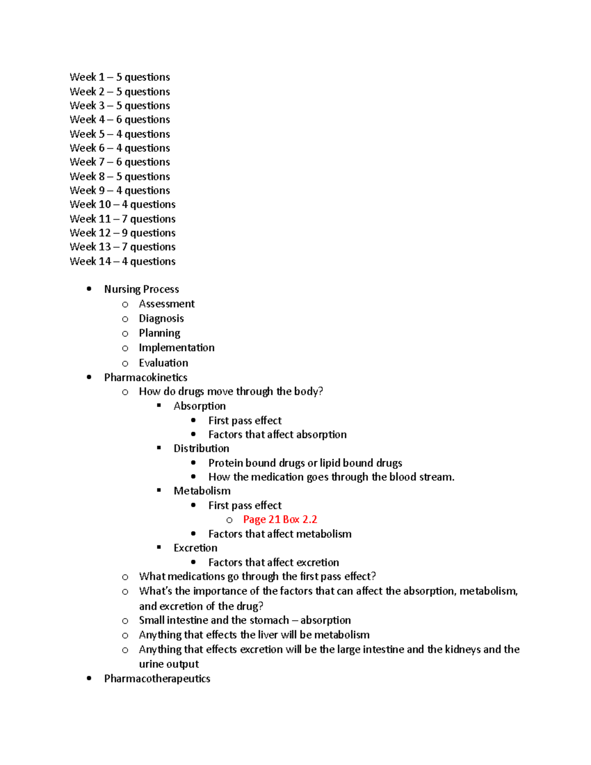 Pharmacology Test Notes - Week 1 – 5 questions Week 2 – 5 questions ...