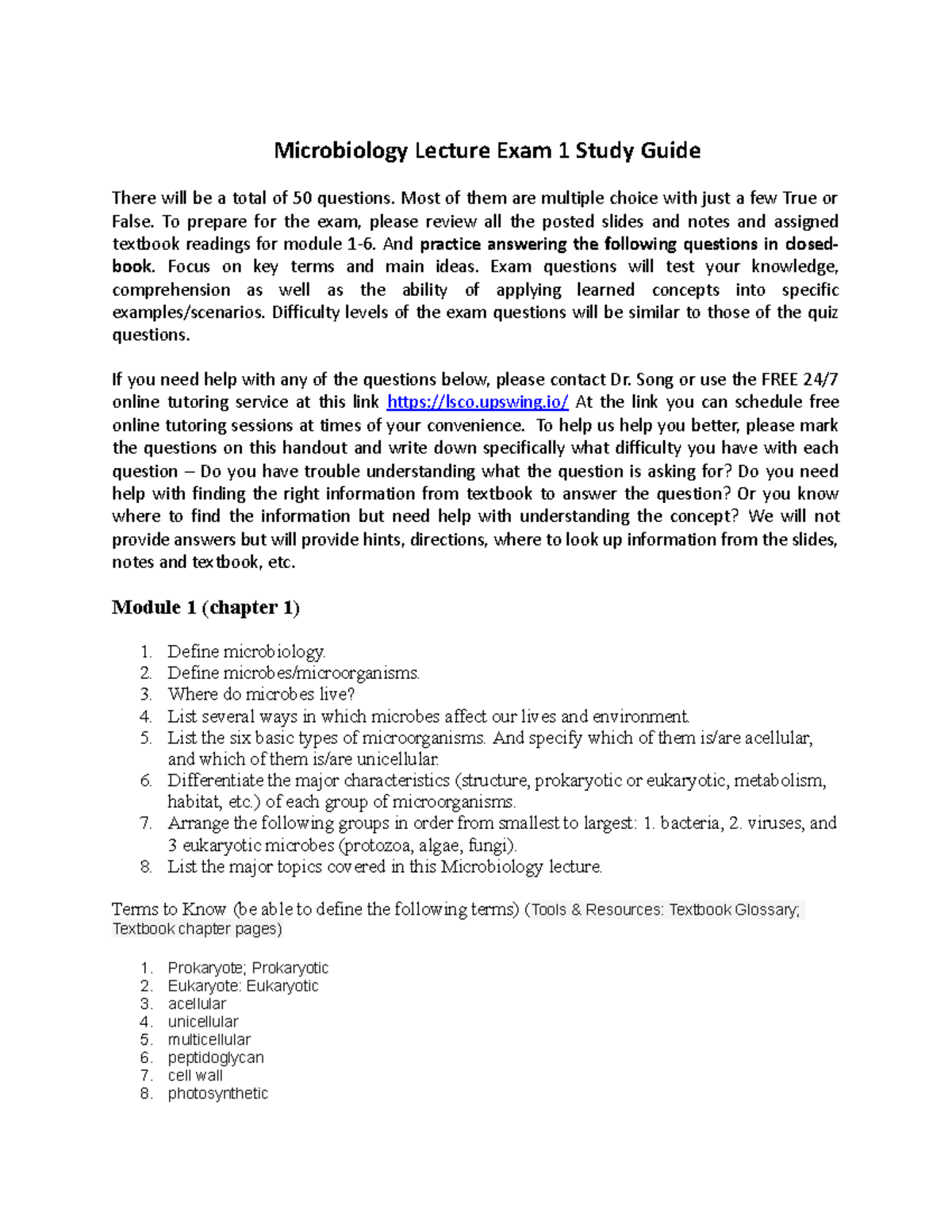 Study guide exam 1 SP23 f2f and online micro - Microbiology Lecture ...