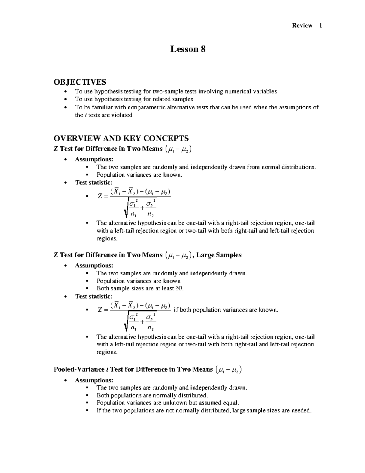 Lesson 8-review - ####### Review 1 Lesson 8 OBJECTIVES To use ...