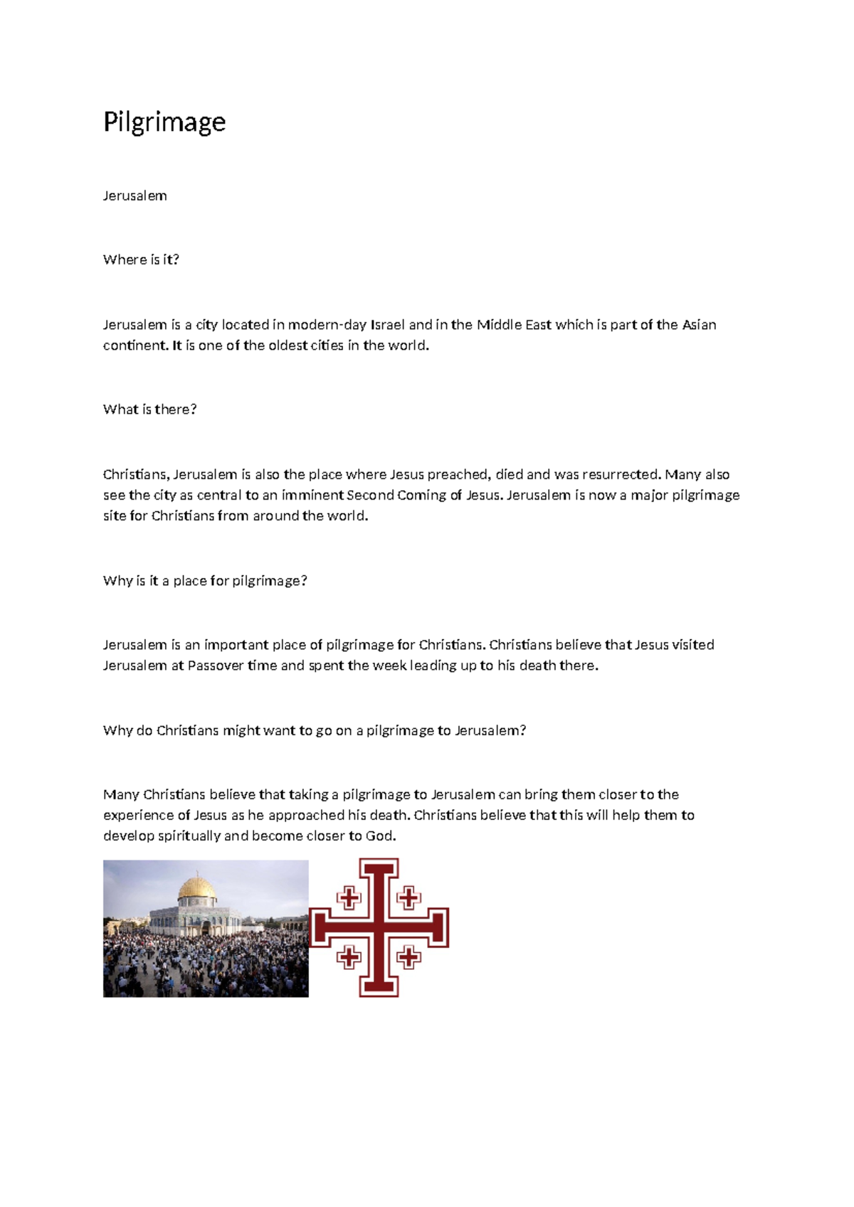 Pilgrimage - revision notes - Pilgrimage Jerusalem Where is it ...