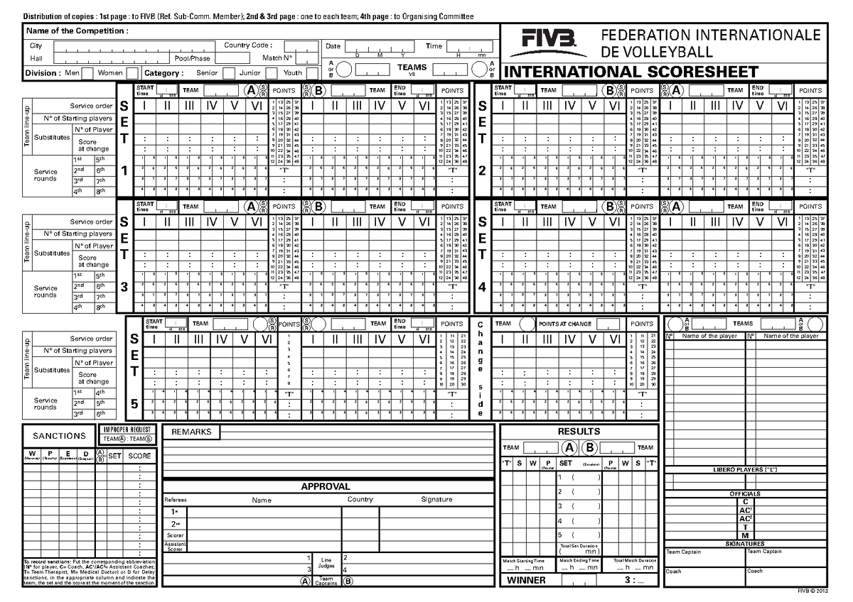 FIVB VB Scoresheet 2013 Updated 2 REMARKS FEDERATION INTERNATIONALE 