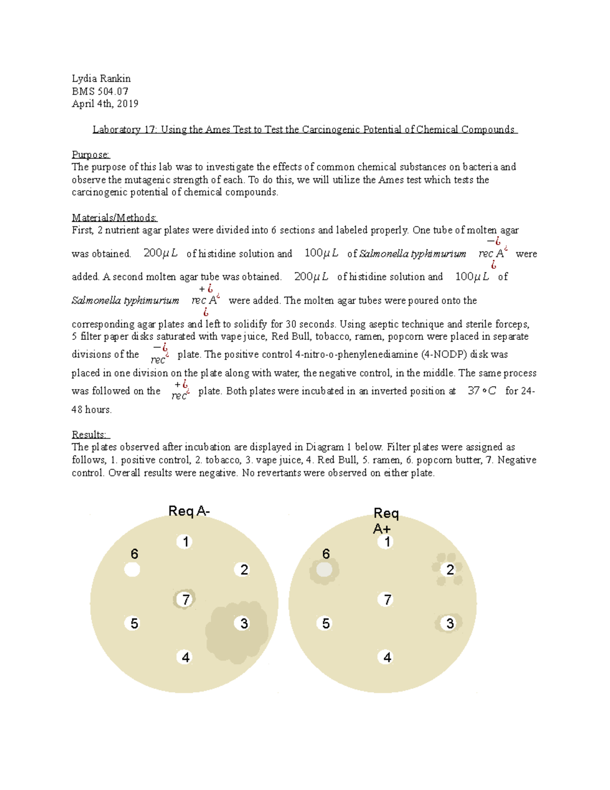 Laboratory 17 Lab Report Lydia Rankin BMS 504. April 4th, 2019