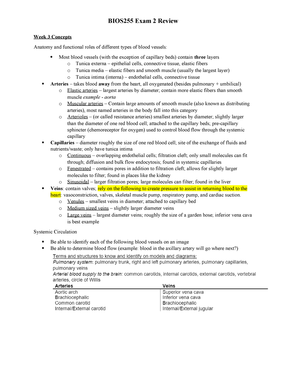 BIOS255 Exam 2 Review - Summary Anatomy And Physiology 3 - Week 3 ...