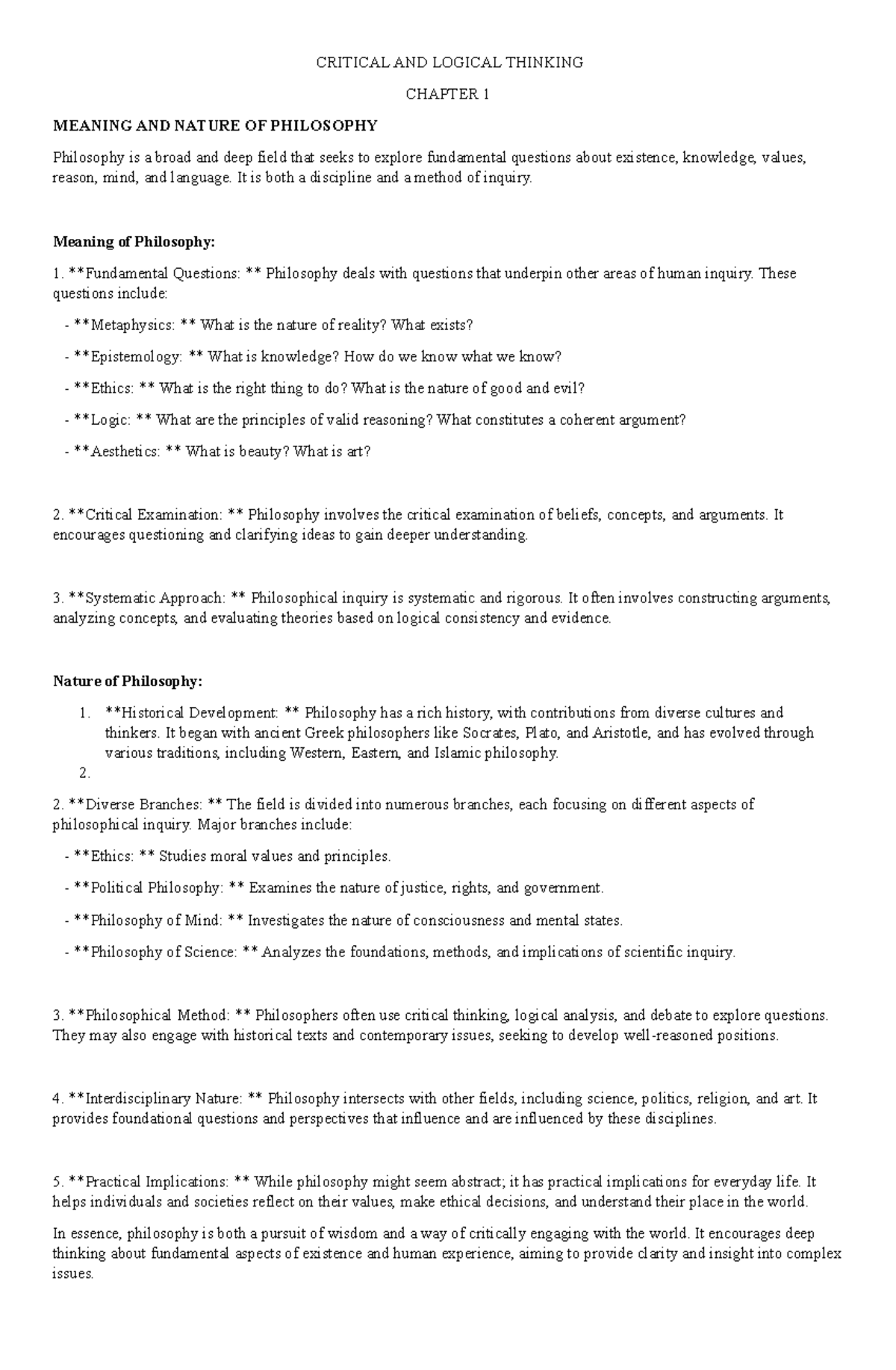 Critical AND Logical Thinking - CRITICAL AND LOGICAL THINKING CHAPTER 1 ...