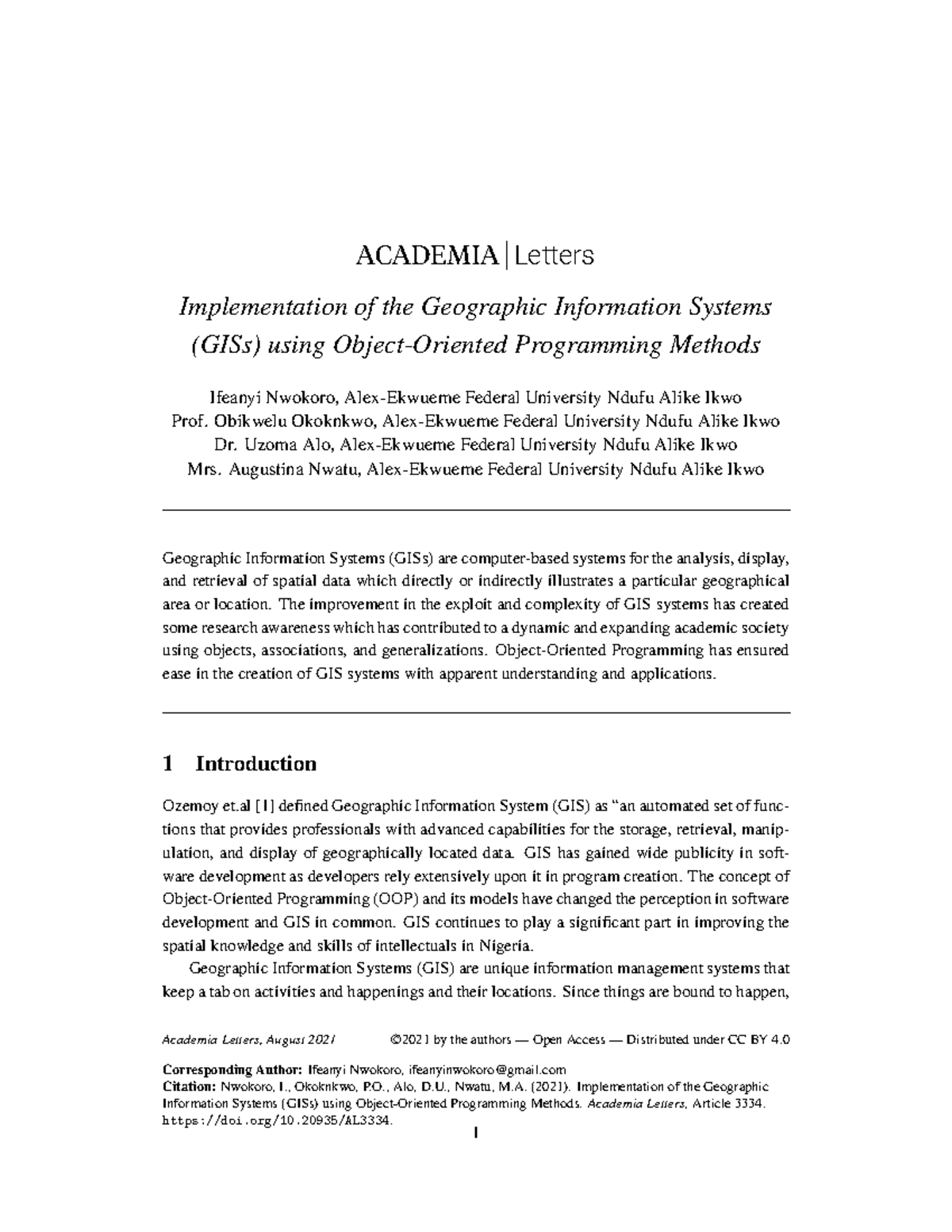Implementation of the Geographic Informa - ACADEMIA Letters ...