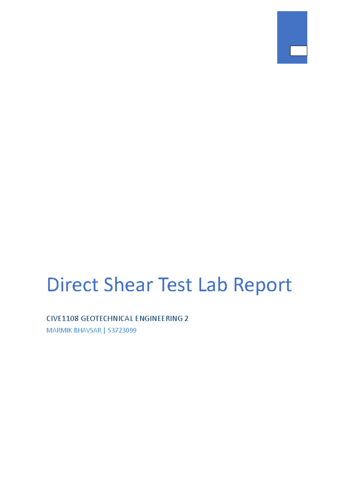 Lab Report s3723099 Direct Shear Test Lab Report CIVE1108