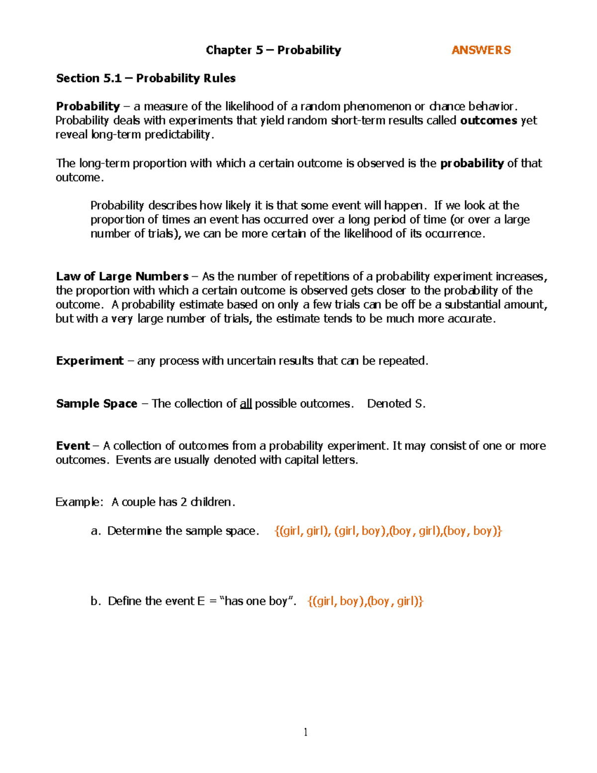 1342 Notes Chapter 5.1 and 5.2 Answers 2020 - Chapter 5 – Probability ...