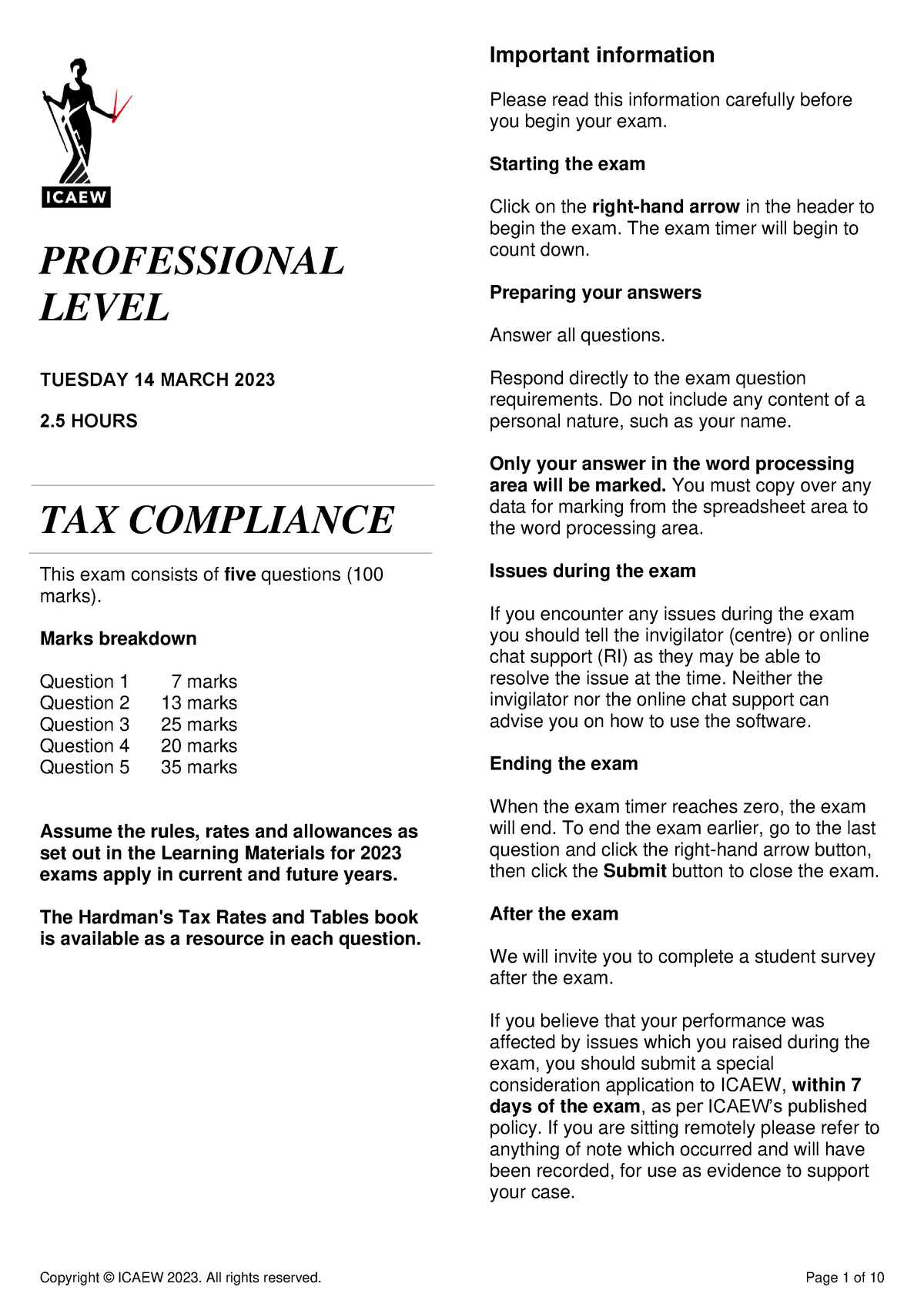 business planning taxation march 2023 exam