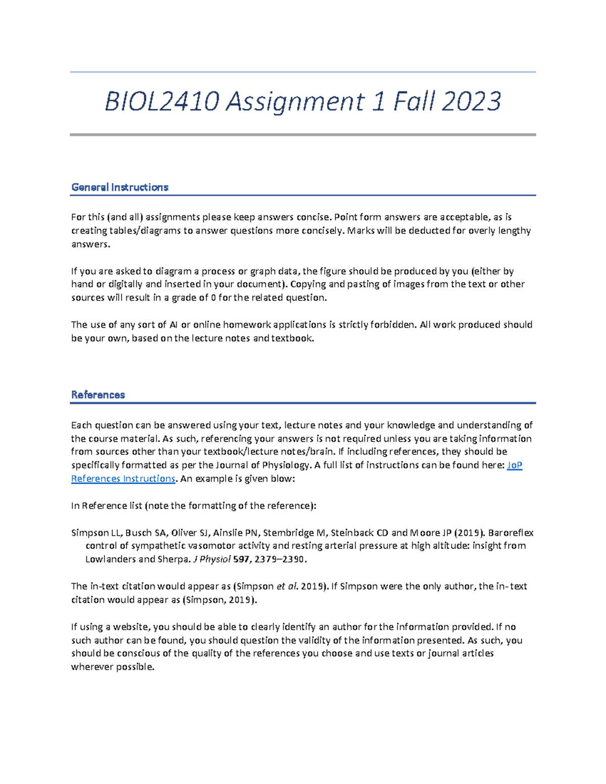 BIOL2410 Assignment 1 Fall 2023 - BIOL2410 Assignment 1 Fall 2023 ...