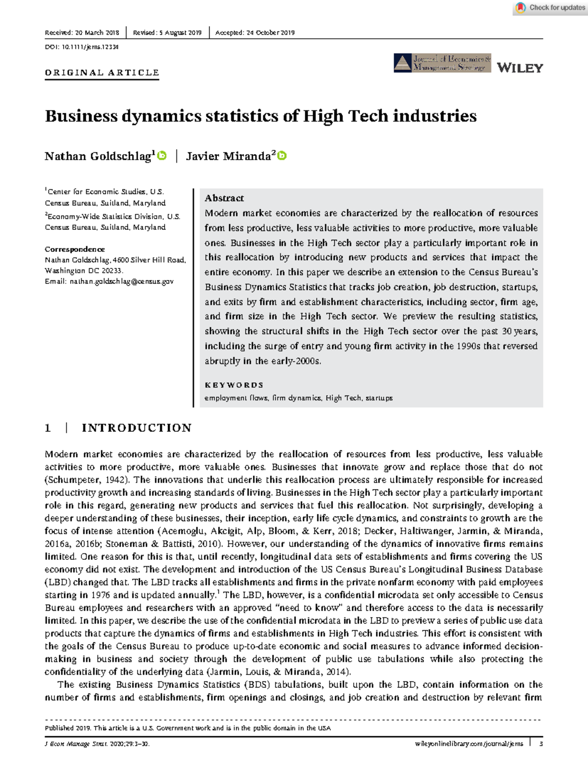 Business dynamics statistics of High Tech industries - Published 2019 ...