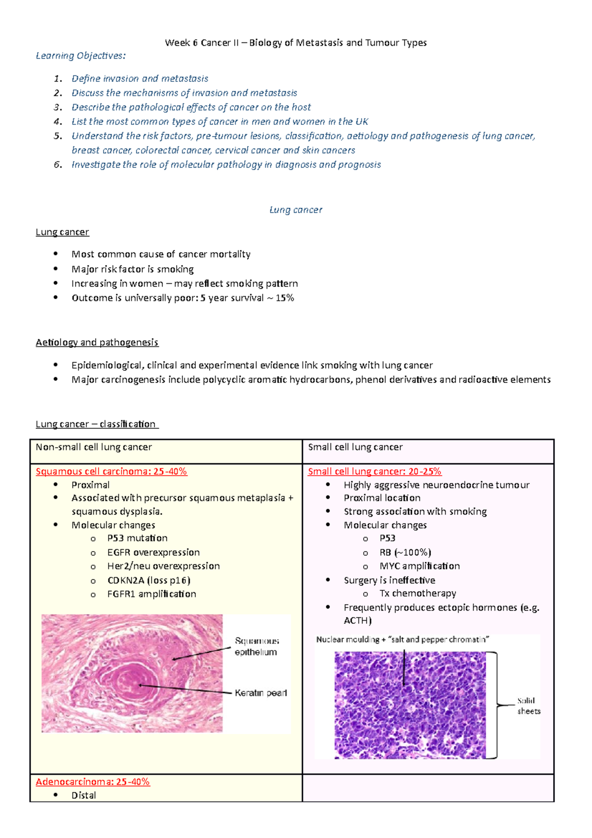 Week 6 - Cancer II - Biology of Metastasis and Tumour Types - Learning ...