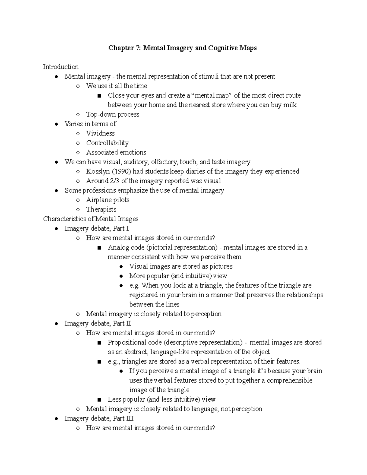 Cognition Chapter 7 - Lecture Notes 7 - Chapter 7: Mental Imagery And ...