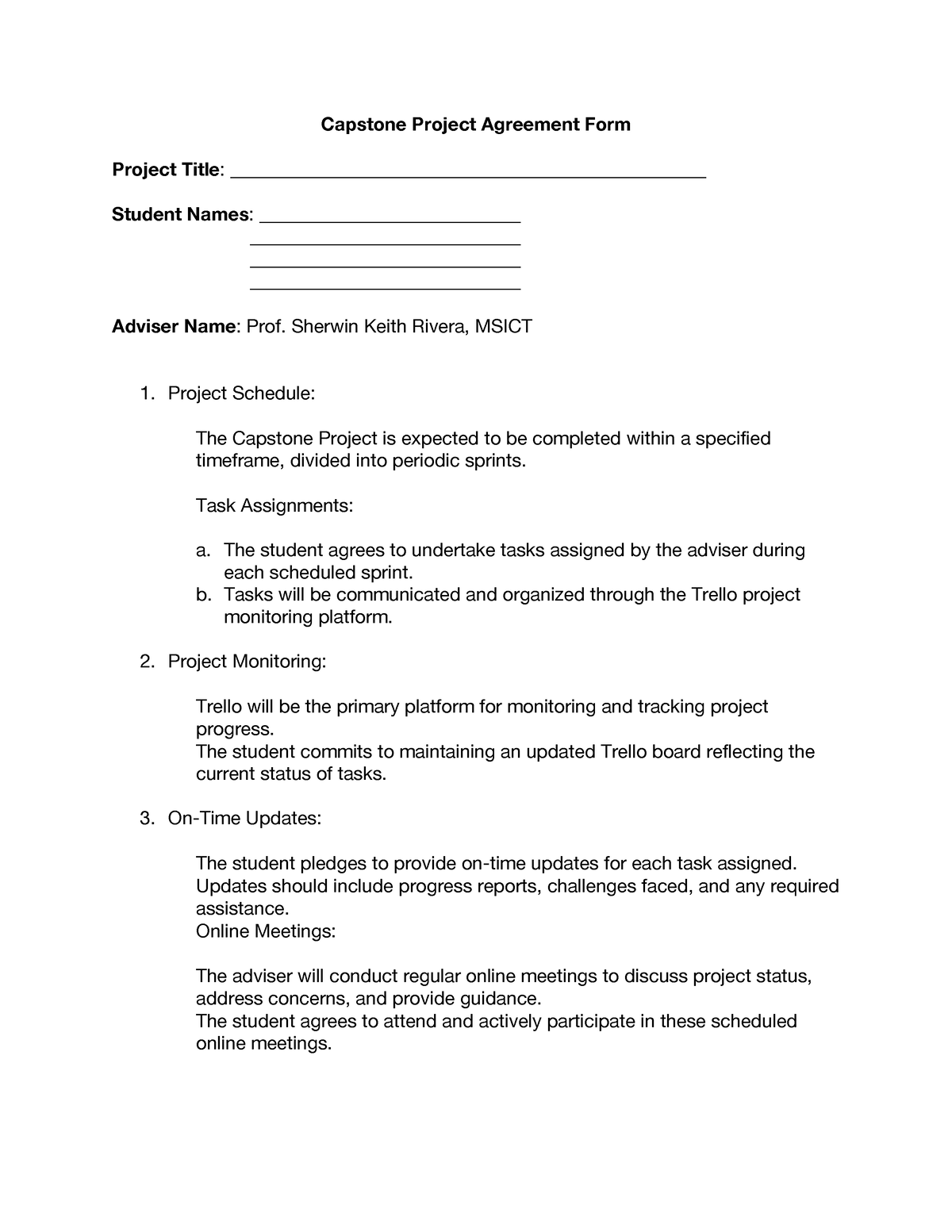 capstone project agreement