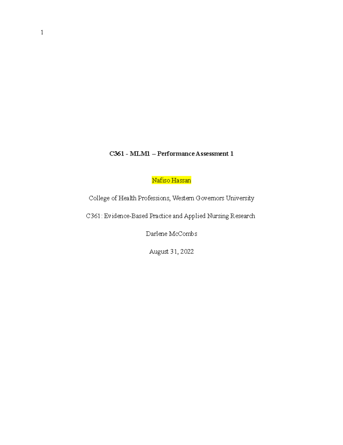 Task 1 research and non-research paper - C361 - MLM1 – Performance ...