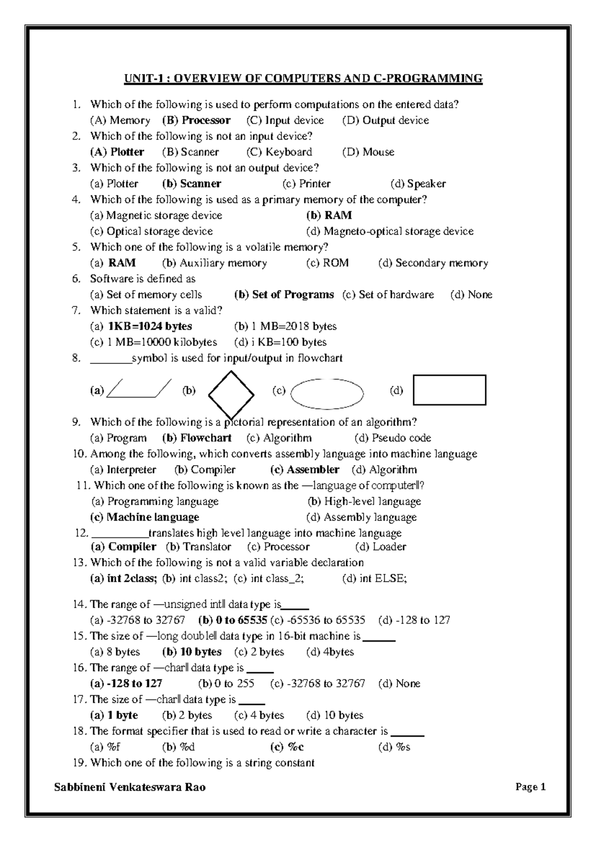 PPS-MCQ - PPS - UNIT- 1 : OVERVIEW OF COMPUTERS AND C-PROGRAMMING Which ...