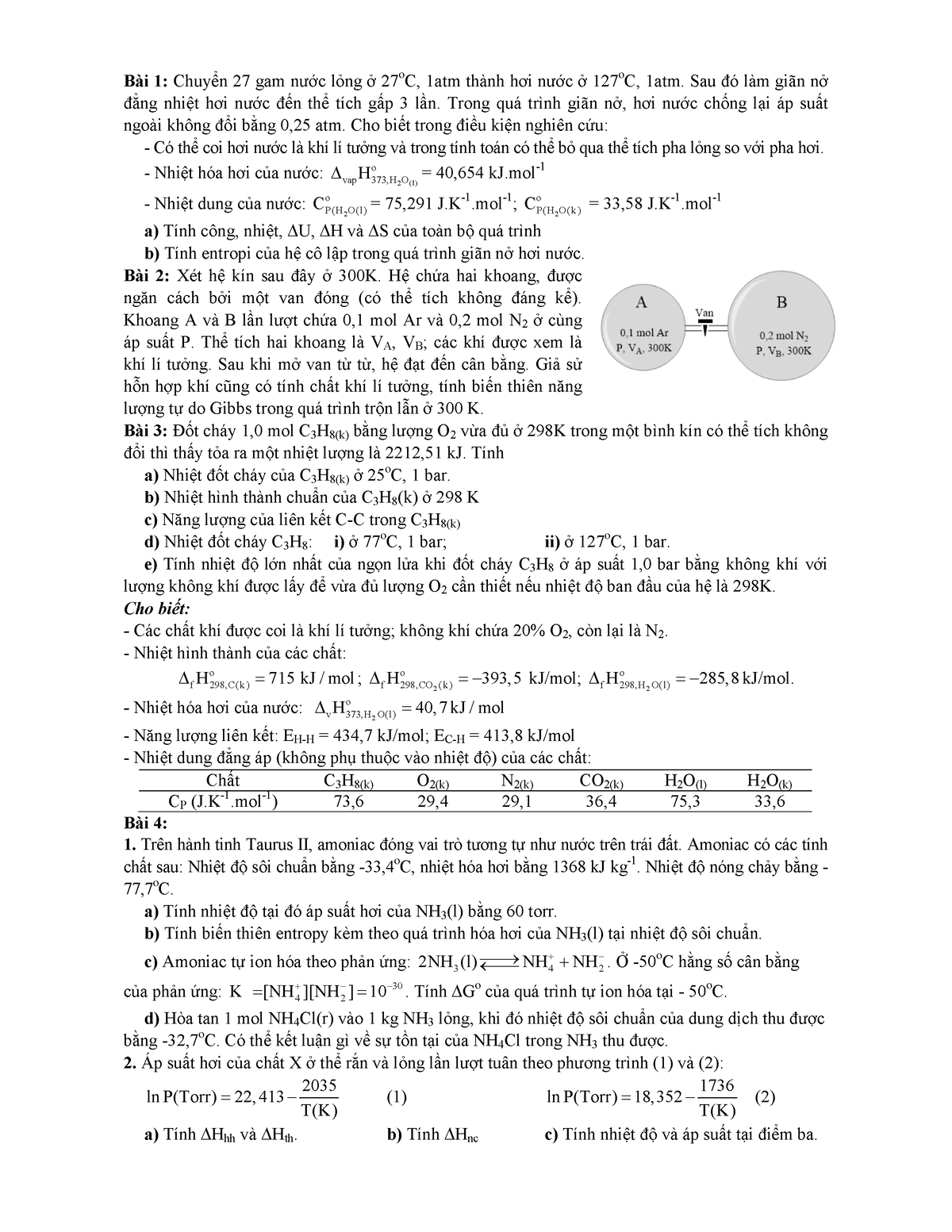 On Tap 1 - Hoa li 1 - Bài 1: Chuyển 27 gam nước lỏng ở 27oC, 1atm thành ...