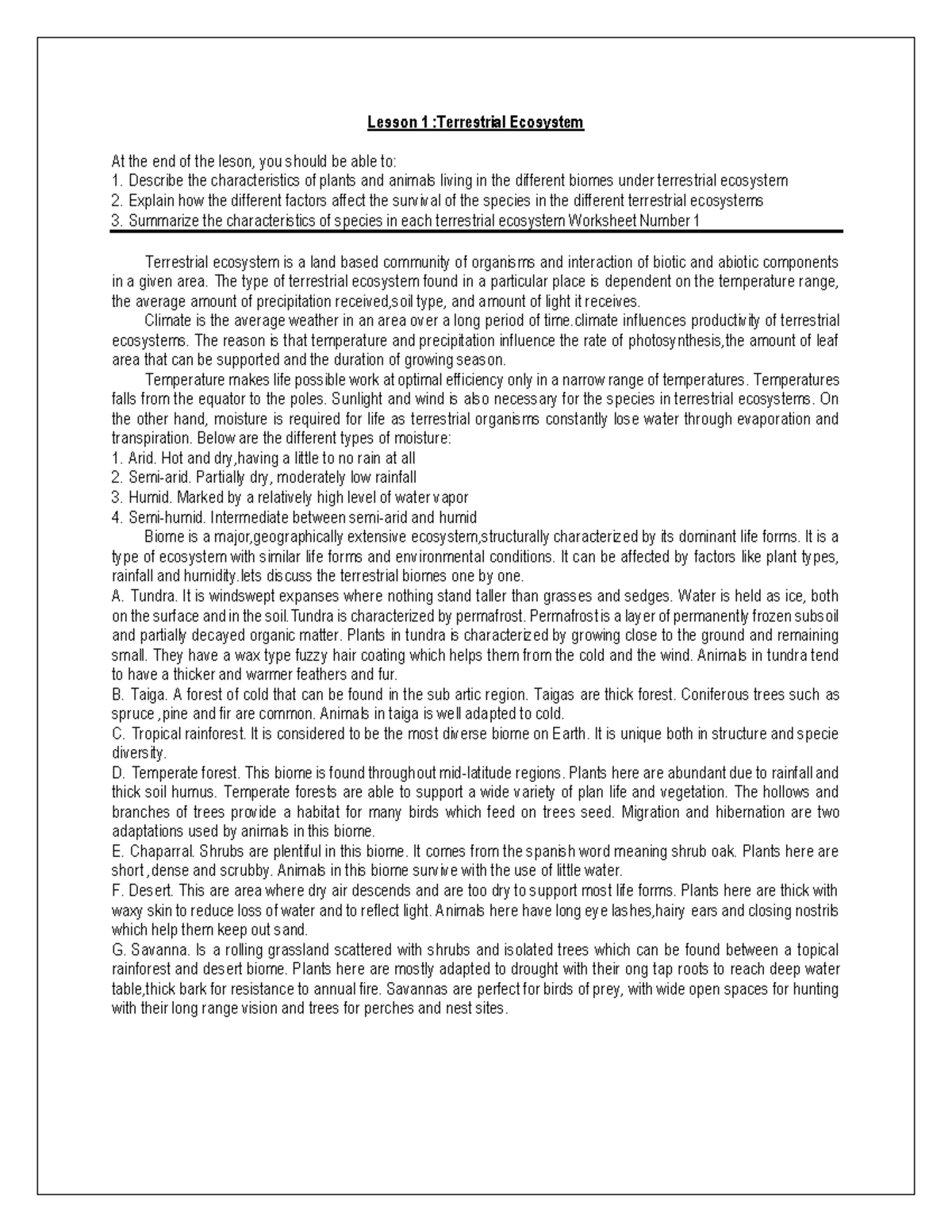 Science Final Notes - NAAAAA - Lesson 1 :Terrestrial Ecosystem At the ...