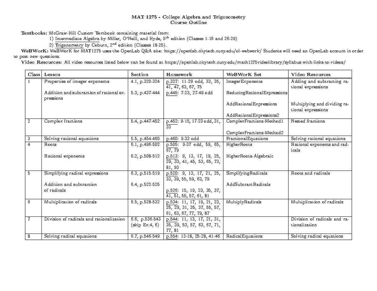 MAT1275 - Video Resources: All video resources listed below can be ...