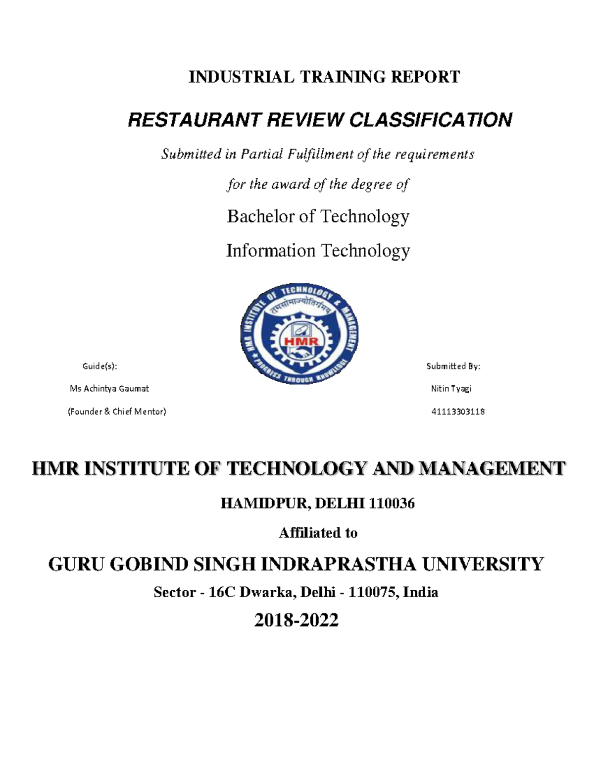 Industrial Training Report Final Nitin Tyagi - INDUSTRIAL TRAINING ...