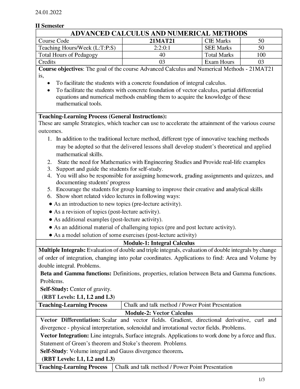 21mat21 - II Semester ADVANCED CALCULUS AND NUMERICAL METHODS Course ...