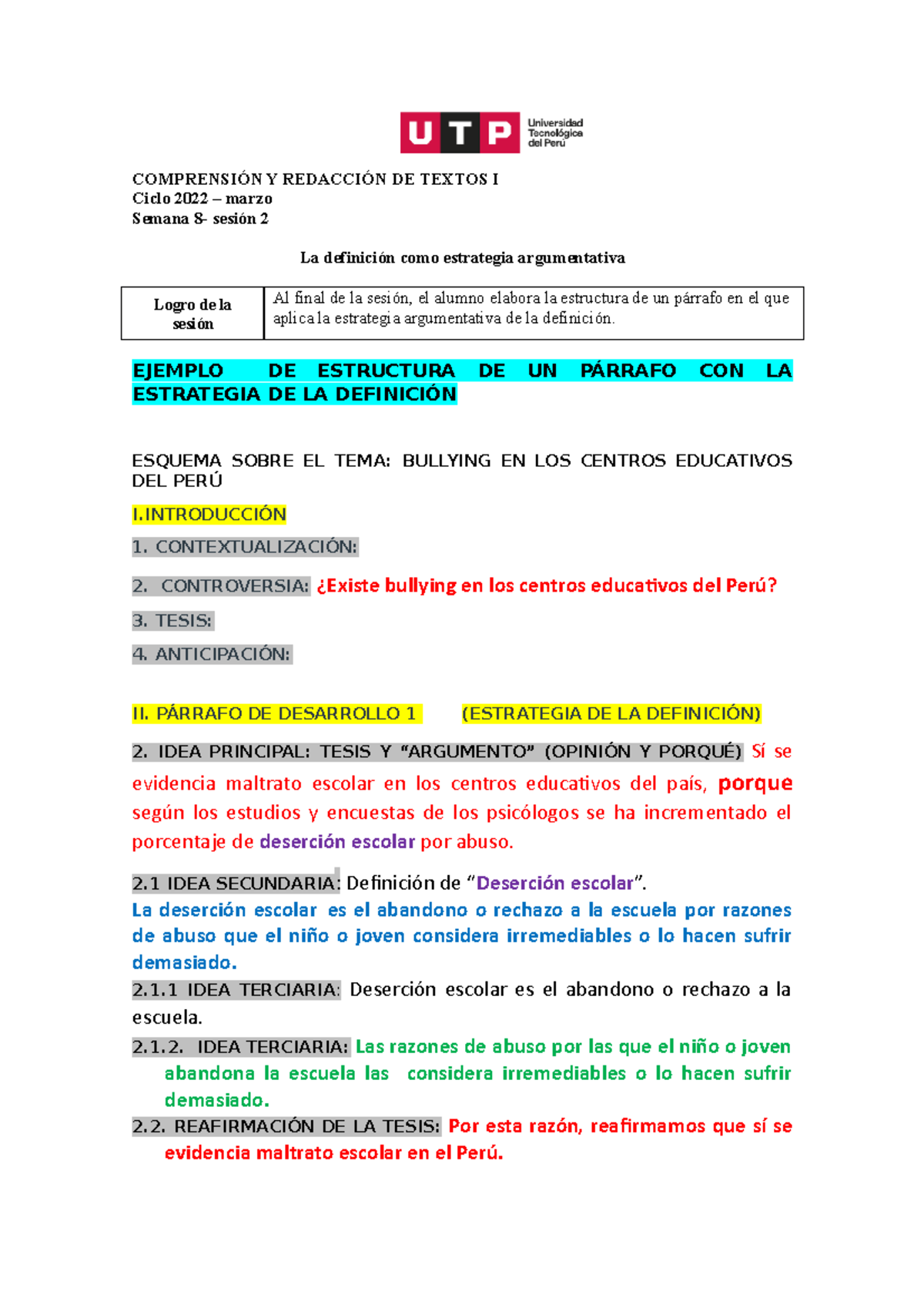 Utp Ejemplo De Esquema Y P Rrafo De Desarrollo Con La Estrategia De