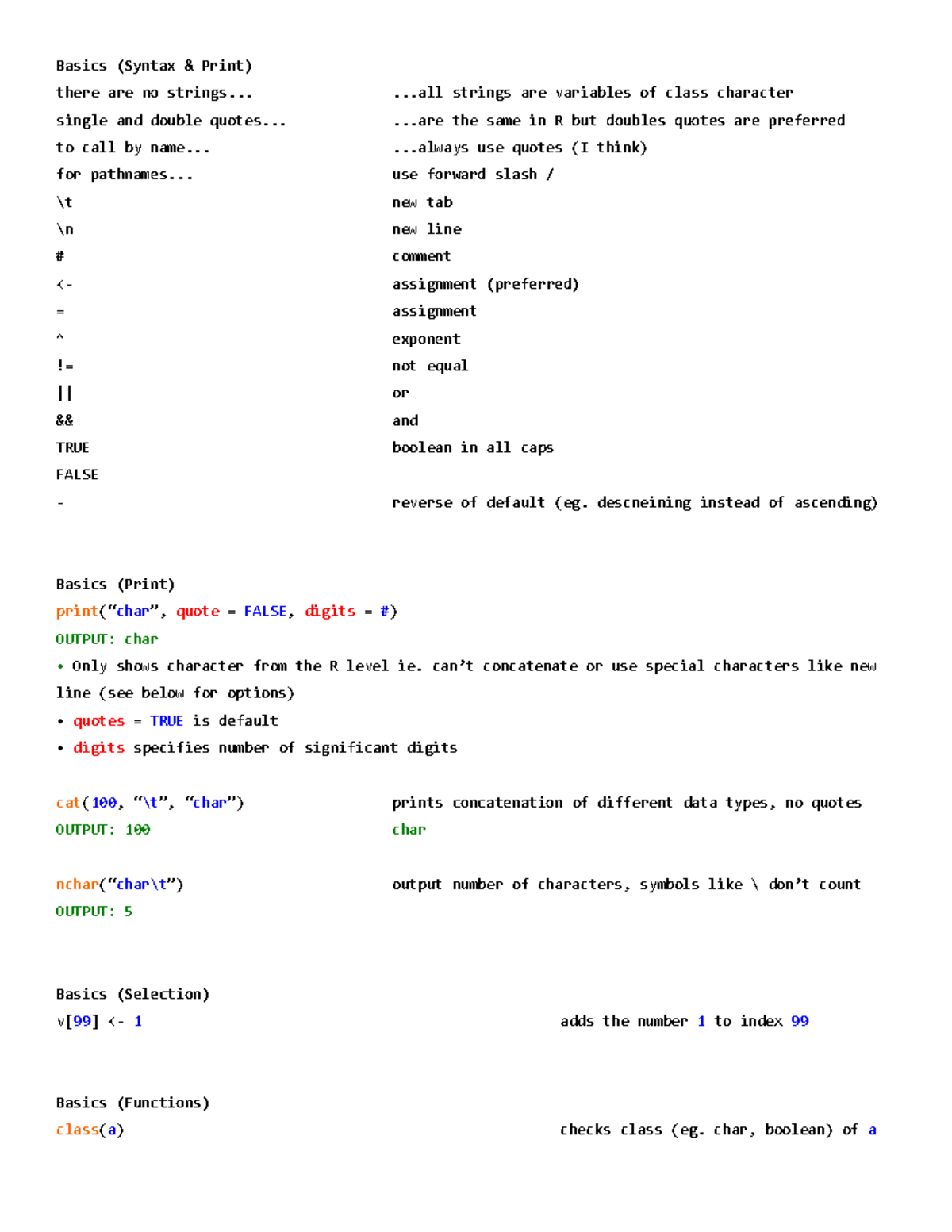 BIO 312 R Programming Notes - Basics (Syntax & Print) there are no ...