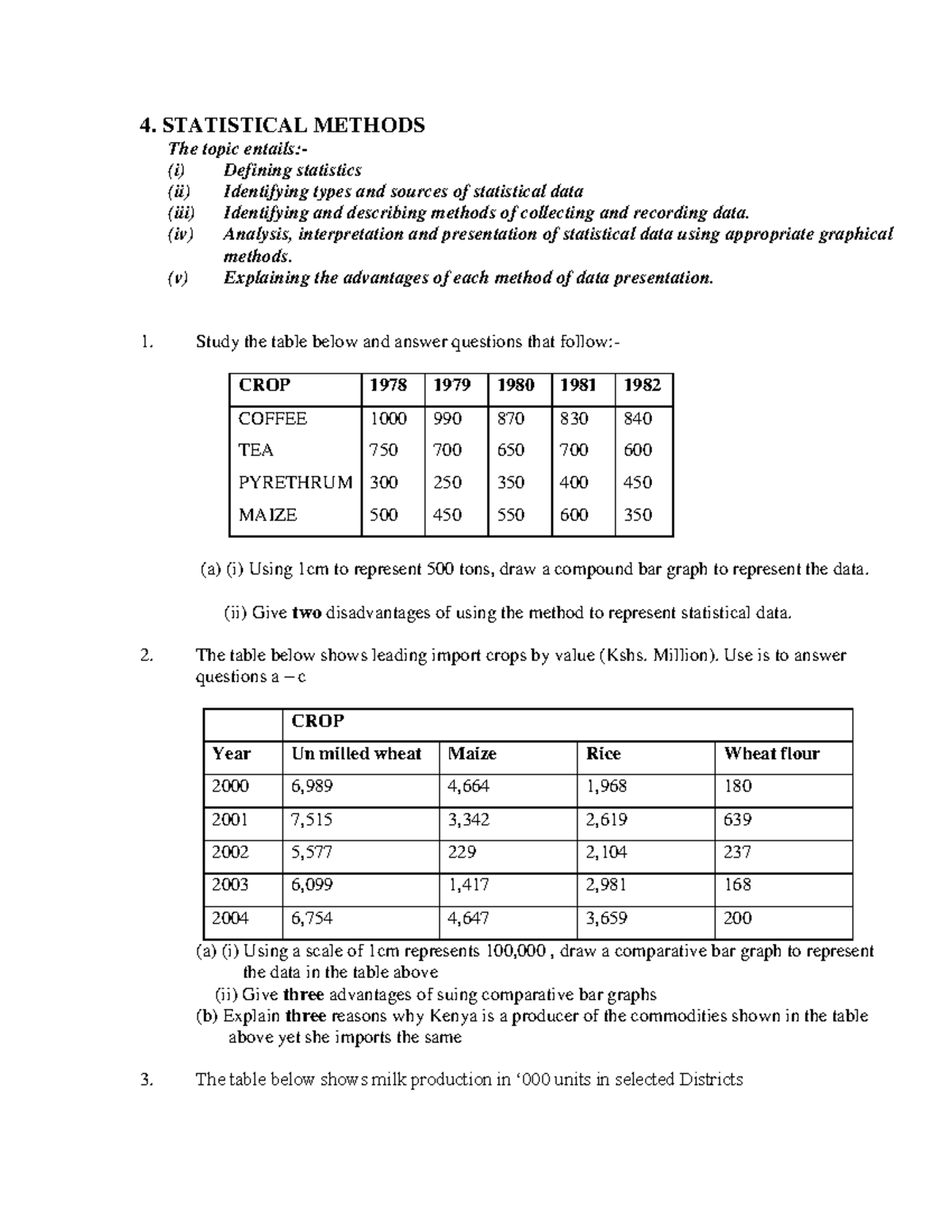 Statistical- Methods-Q - 4. STATISTICAL METHODS The topic entails:- (i ...