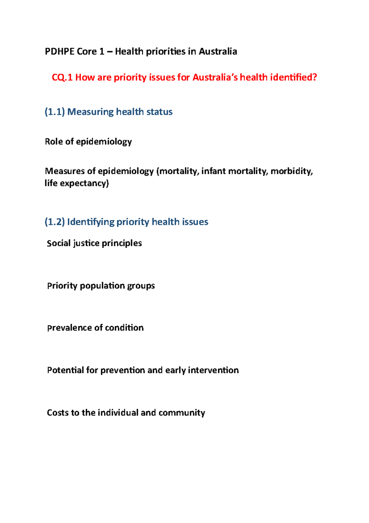 Pdhpe Core 1 - Notes - PDHPE Core 1 – Health Priorities In Australia CQ ...