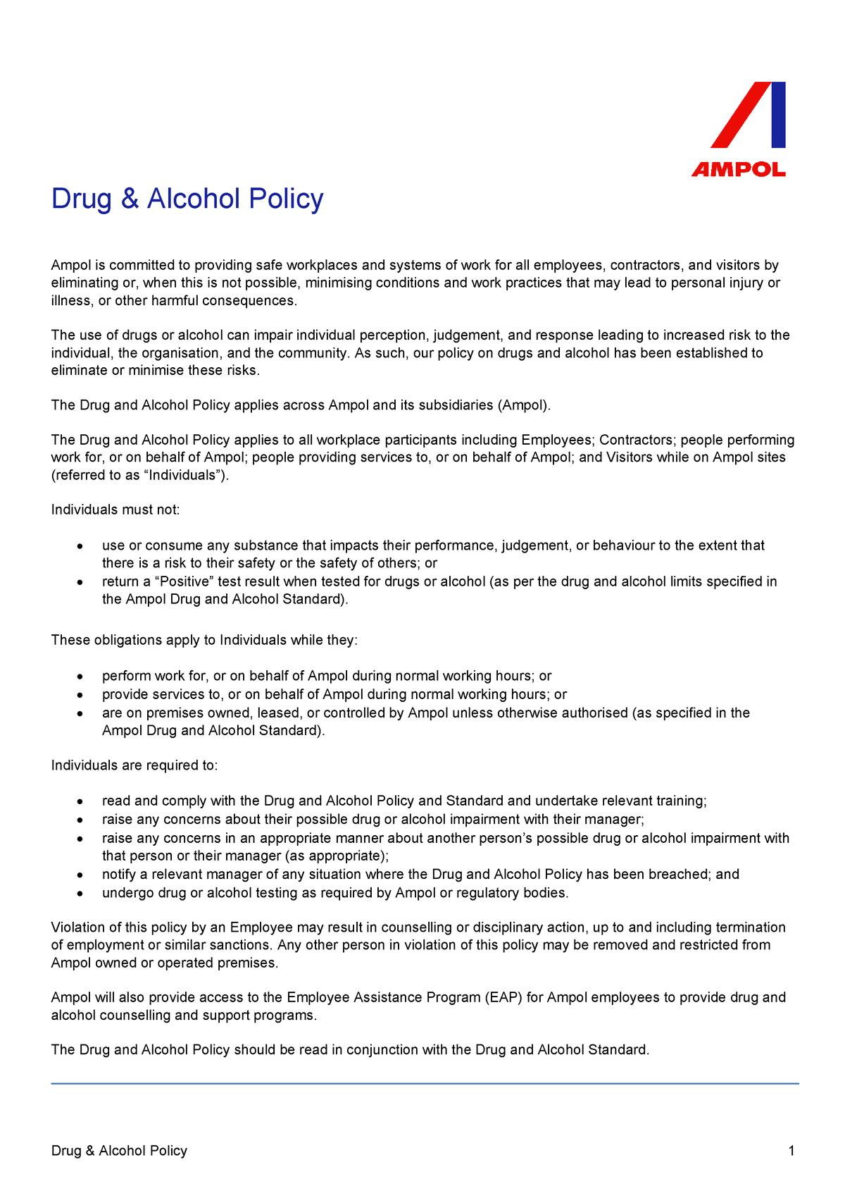 Drug And Alchohol Policy - Drug & Alcohol Policy 1 Drug & Alcohol ...