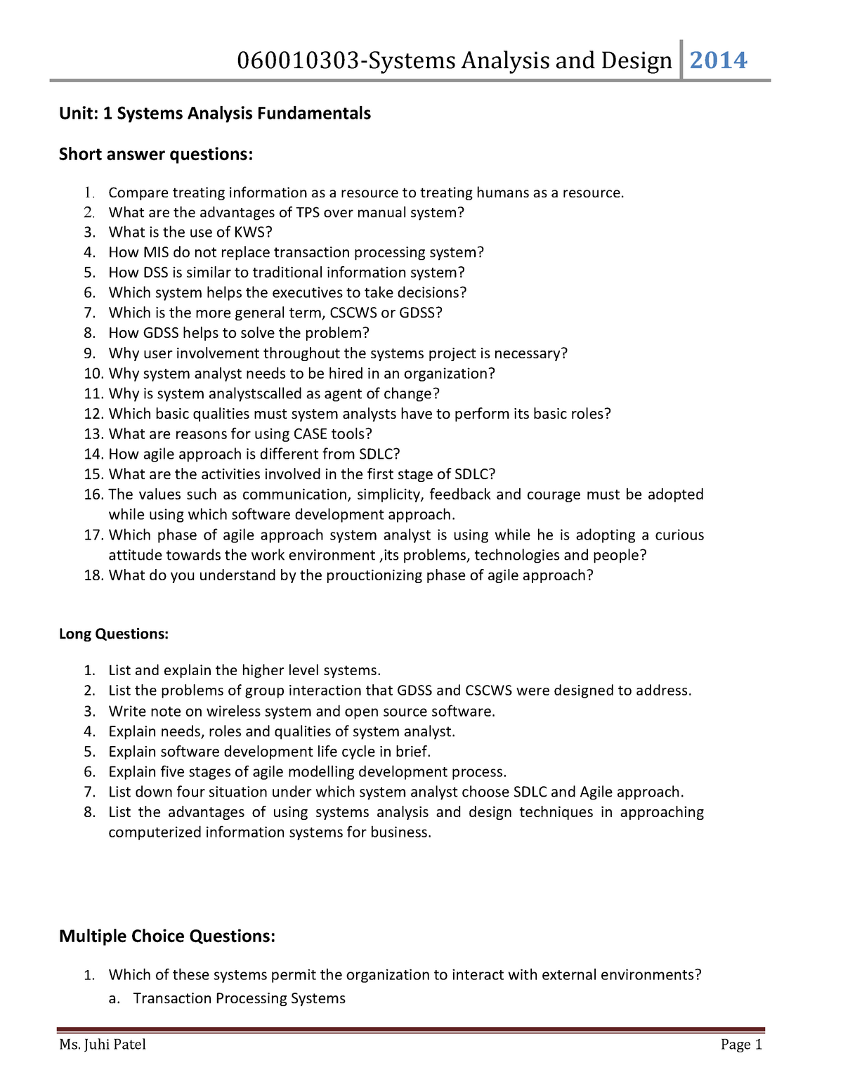 system-analysis-and-design-short-and-long-questions-for-quiz-unit-1