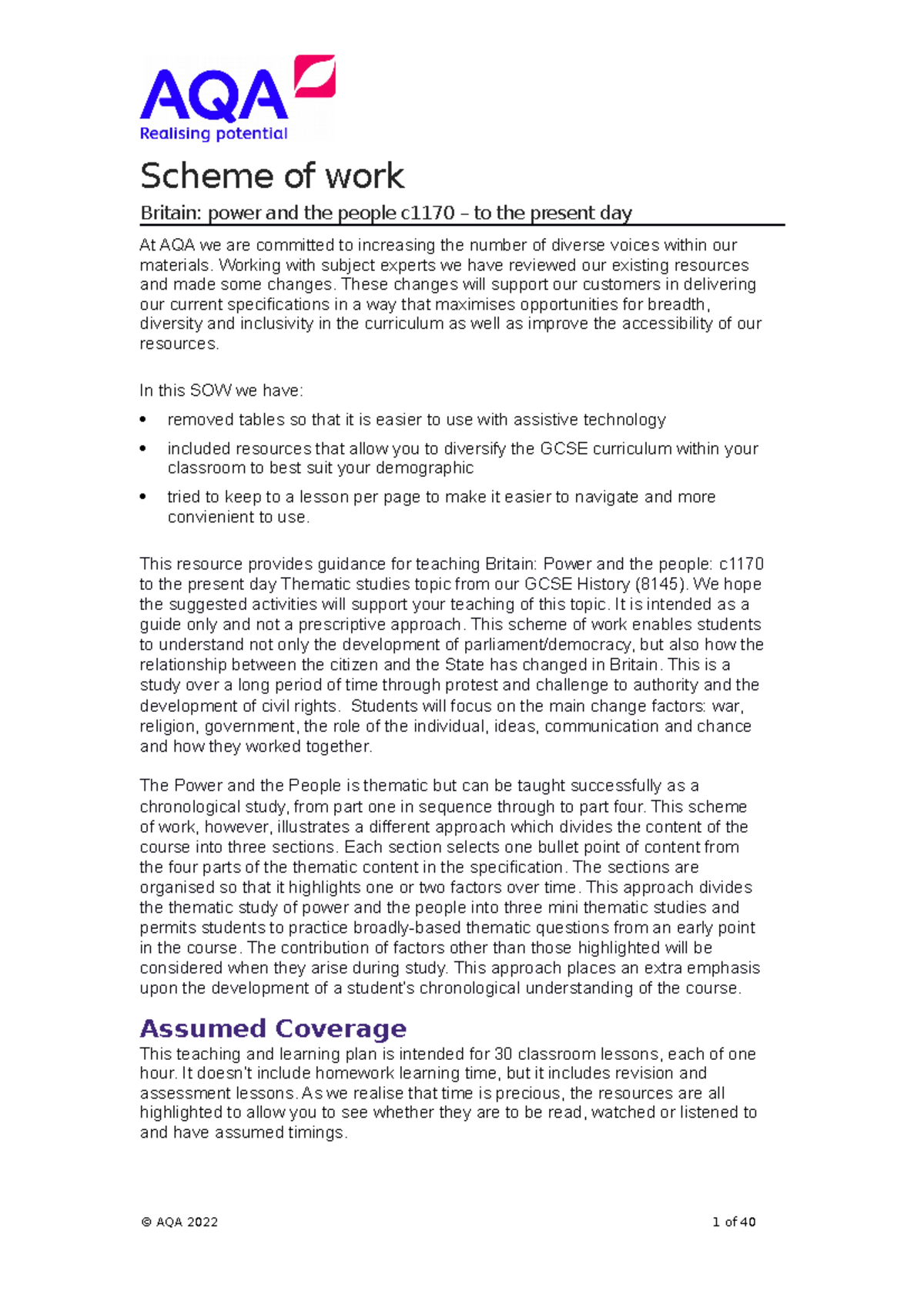 AQA-81452 AB-SOW - Scheme Of Work Britain: Power And The People C1170 ...